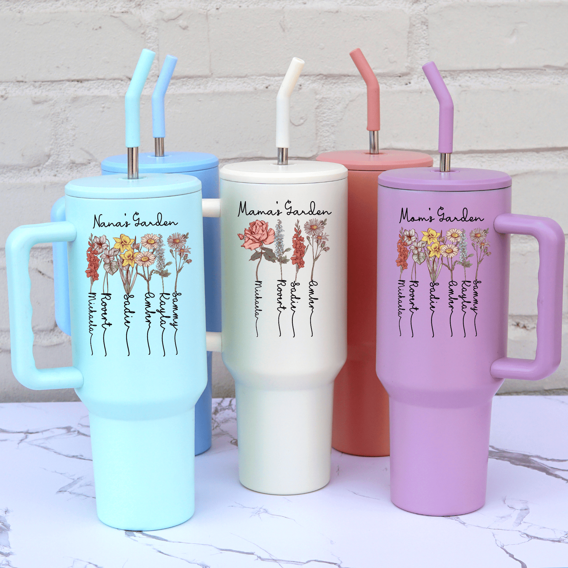 Birth Flower Garden 40oz Metal Tumbler With Lid and Straw - Sip Sip Hooray