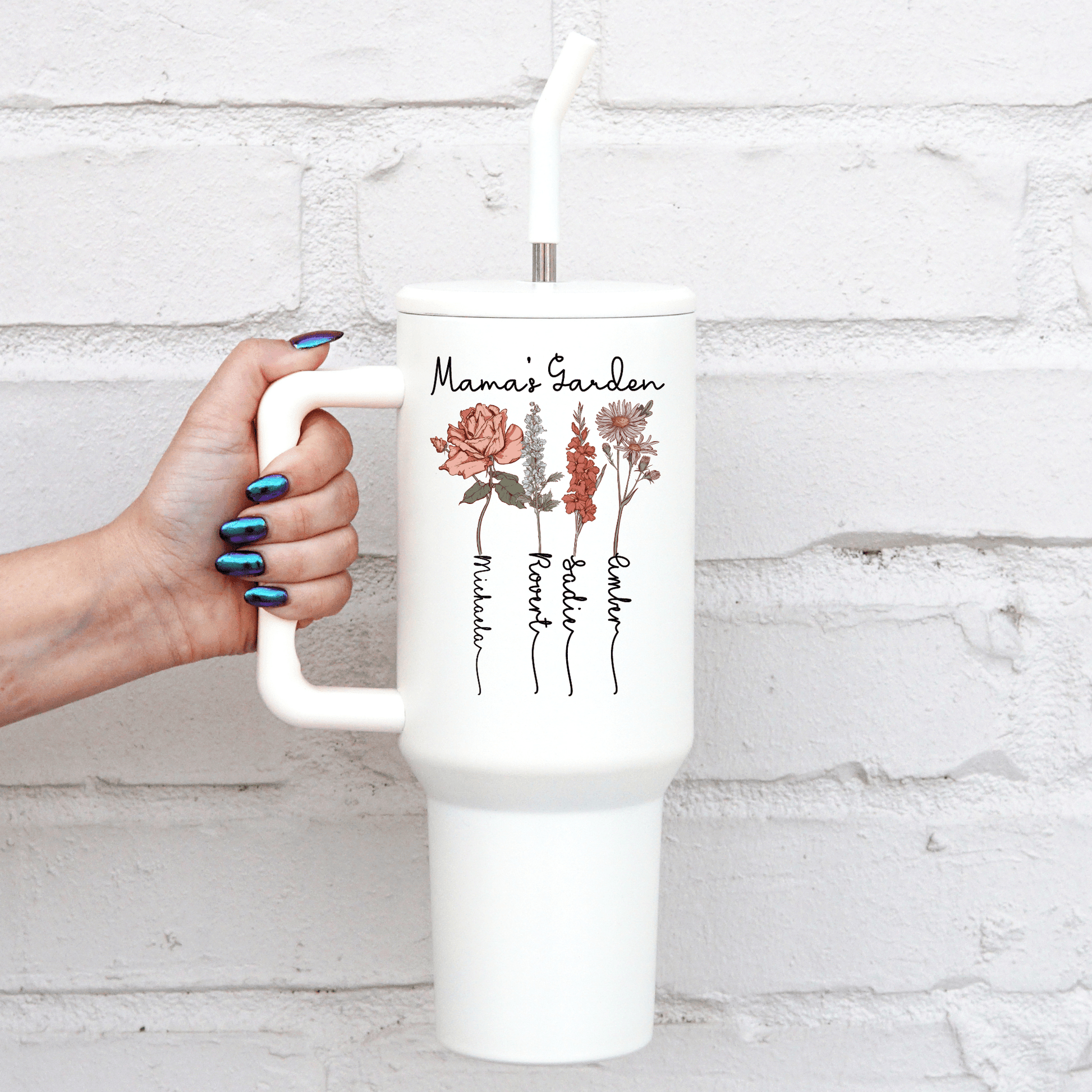 Birth Flower Garden 40oz Metal Tumbler With Lid and Straw - Sip Sip Hooray