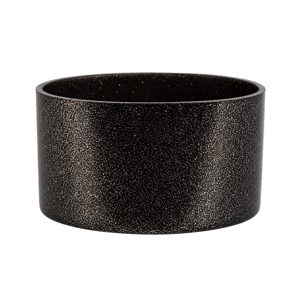 Black Glitter Silicone Tumbler Boot original UVDTF-printed design on a handmade glass tumbler with bamboo lid and straw by Sip-Sip Hooray!