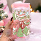 Bookish Christmas 16oz Glass Can Cup With Lid and Straw