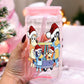 Blue Character Christmas Theme 16oz Glass Can Cup With lid and Straw