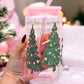 Green Christmas Trees 16oz Glass Can Cup With Lid and Straw