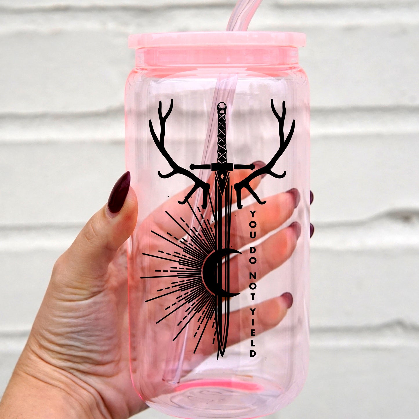 Throne of Glass Inspired Fan Art 16oz Glass Can Cup With Lid and Straw