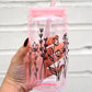 Black Wildflower 16oz Glass Can Cup With Lid and Straw