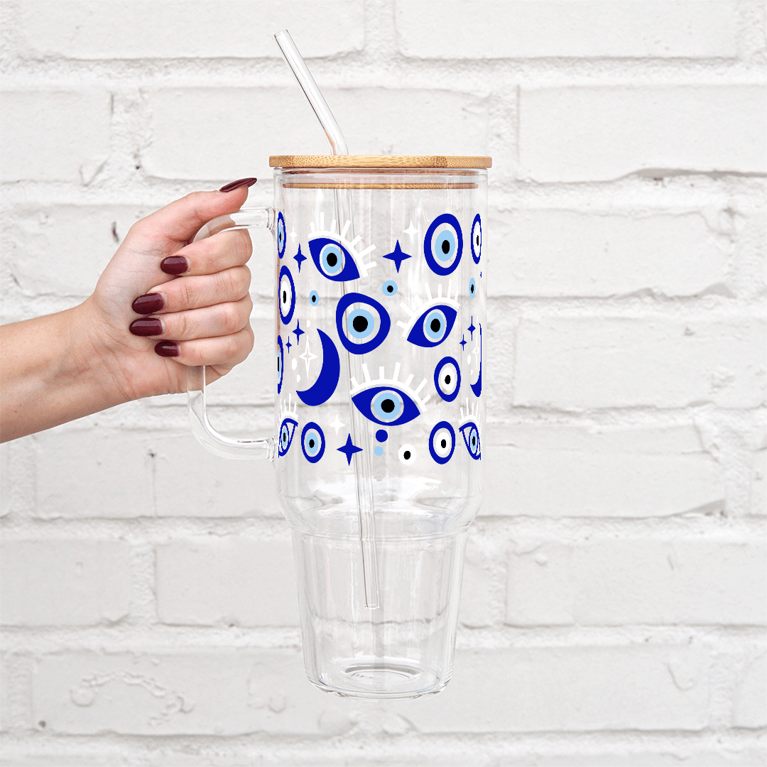 Blue Evil Eye Tumbler With Lid and Straw