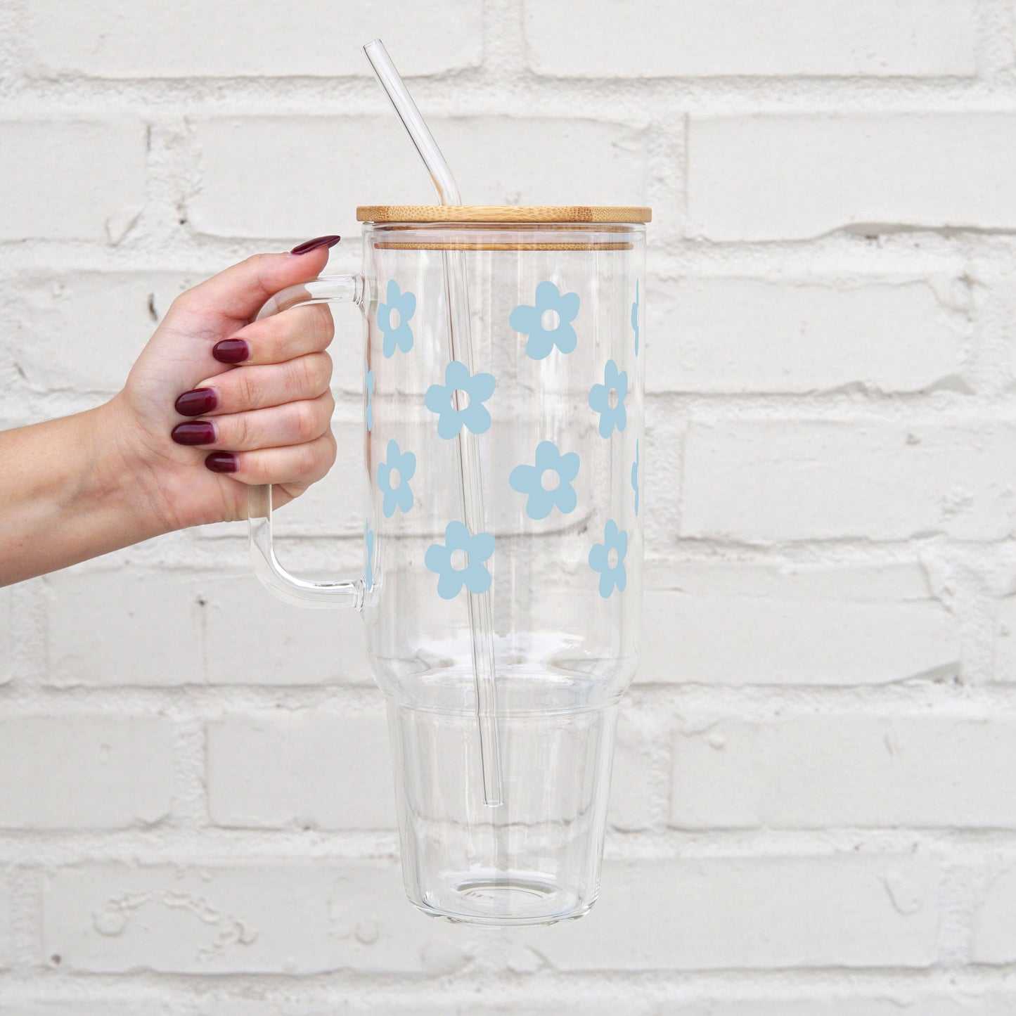 Daisy 40oz Glass Tumbler With Lid and Straw