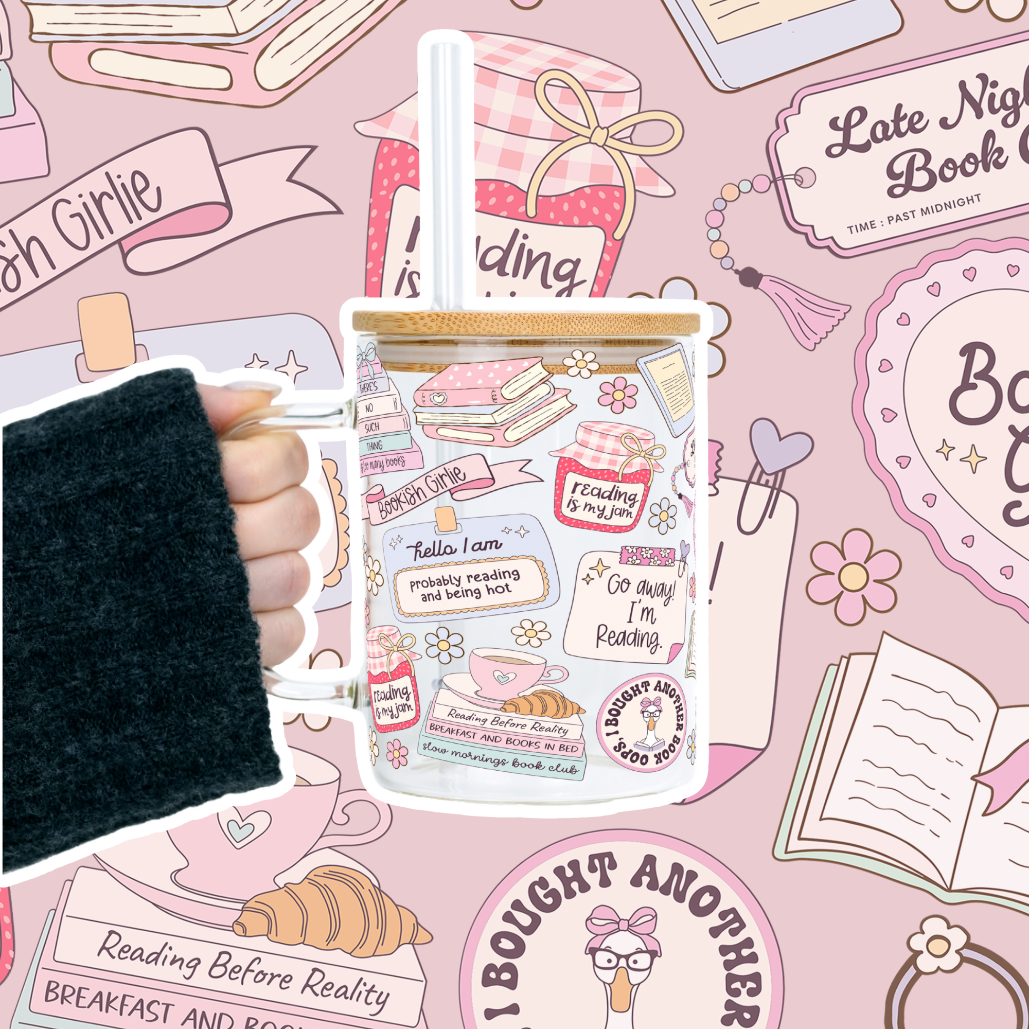 Bookish Girlie Clear Glass Mug With Lid & Straw