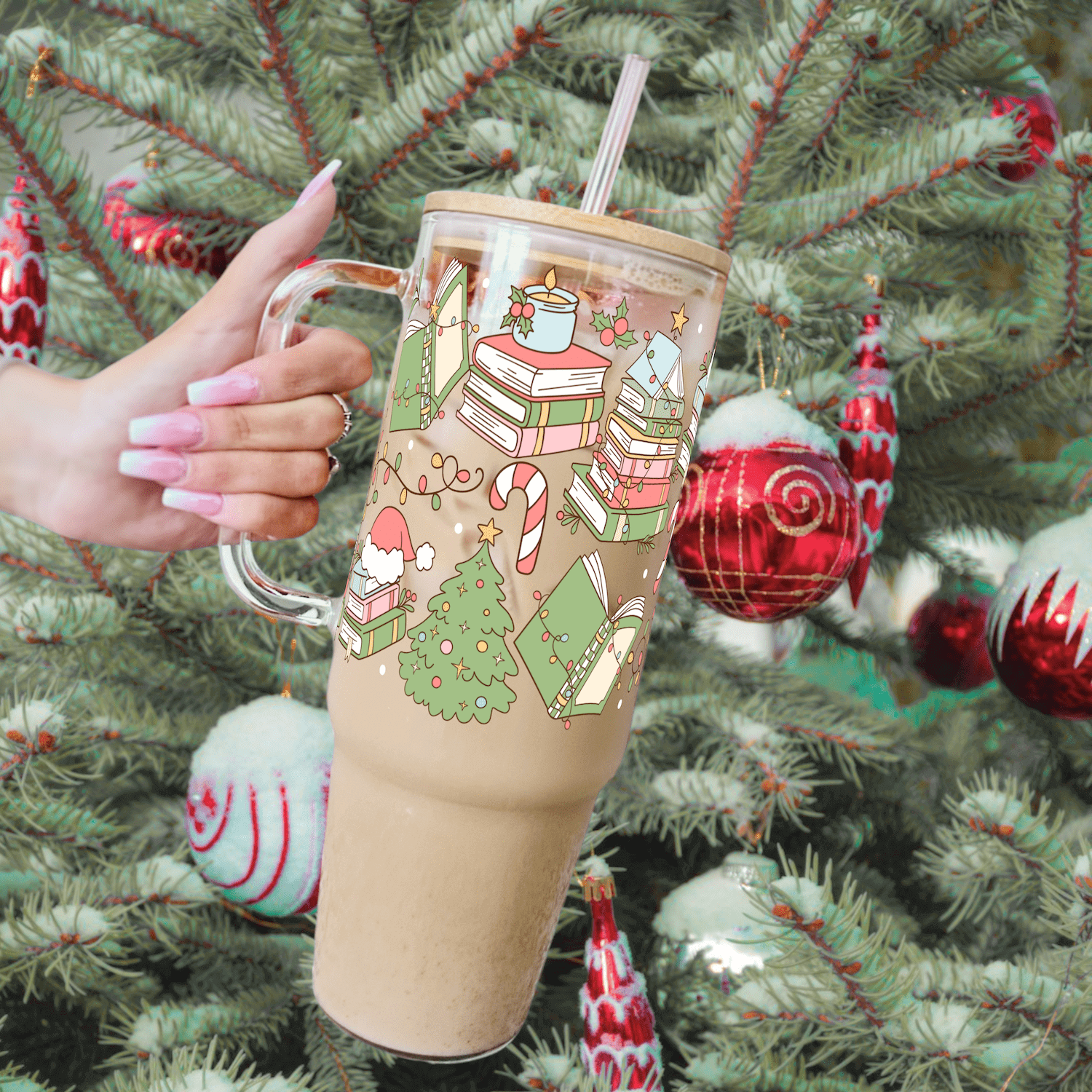 Bookish Christmas Tumbler With Lid and Straw