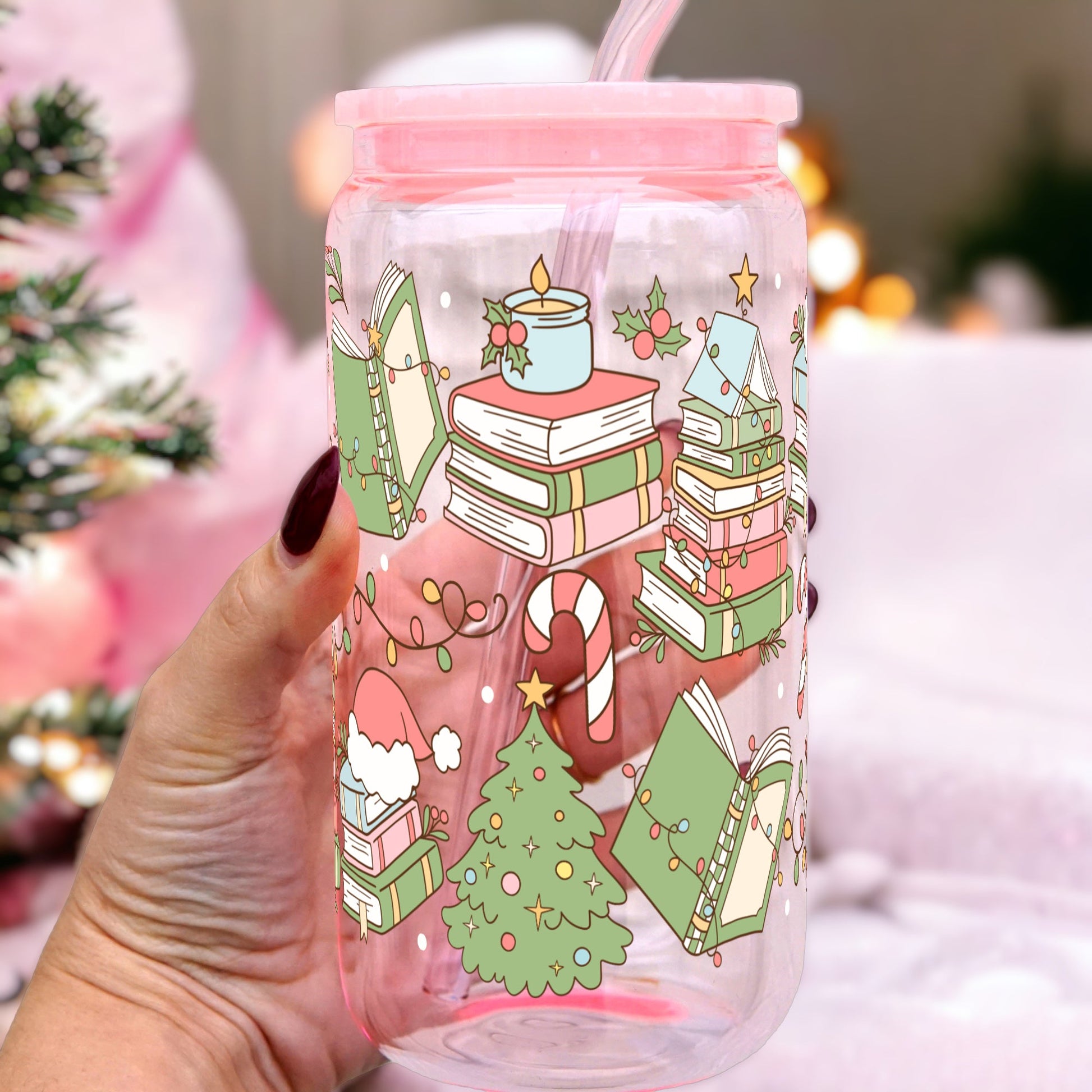 Bookish Christmas Cup With Lid and Straw - Sip Sip Hooray