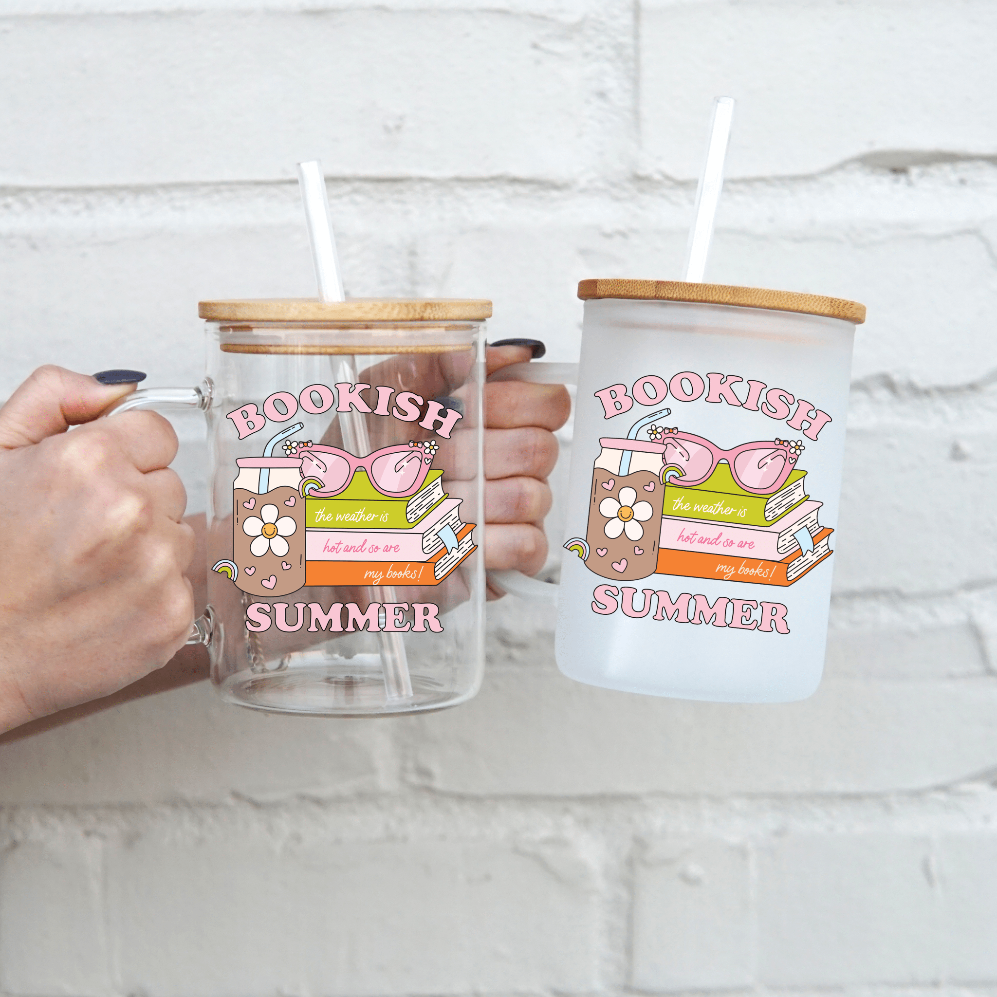 Bookish Summer 17oz Glass Mug With Lid and Straw - Sip Sip Hooray