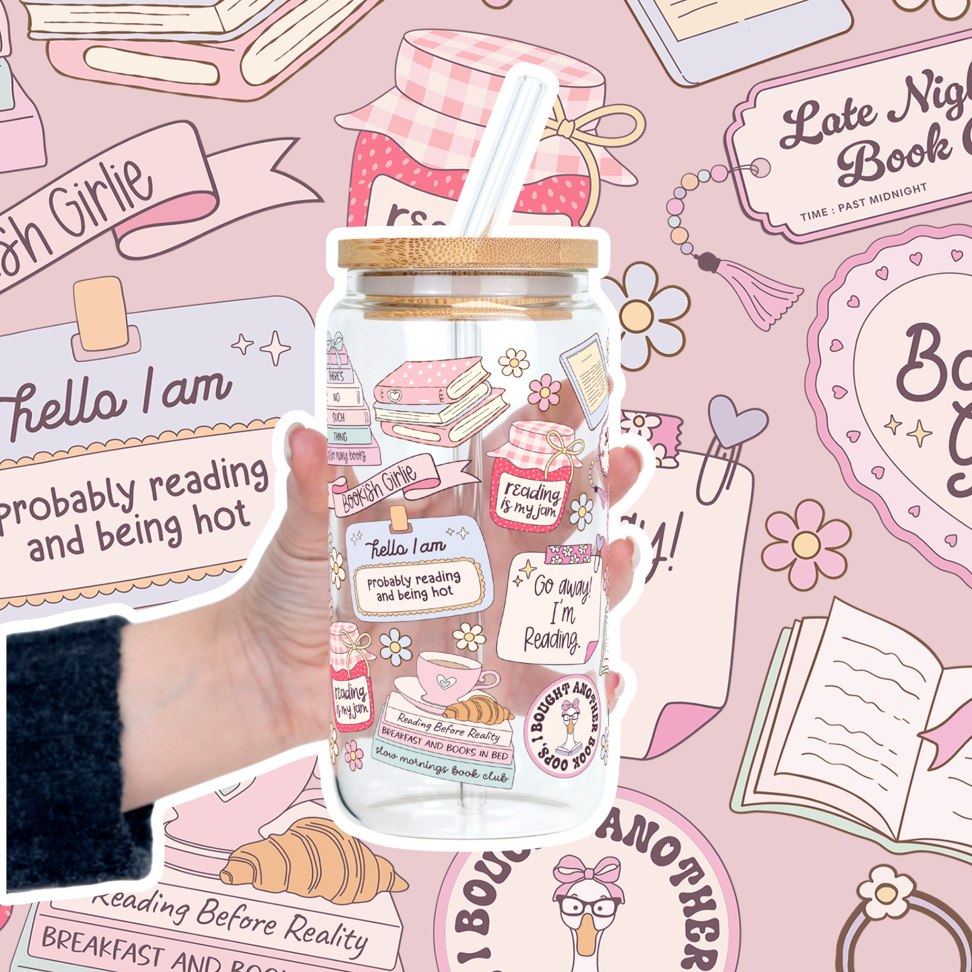 Bookish Girly Cup With Lid & Straw