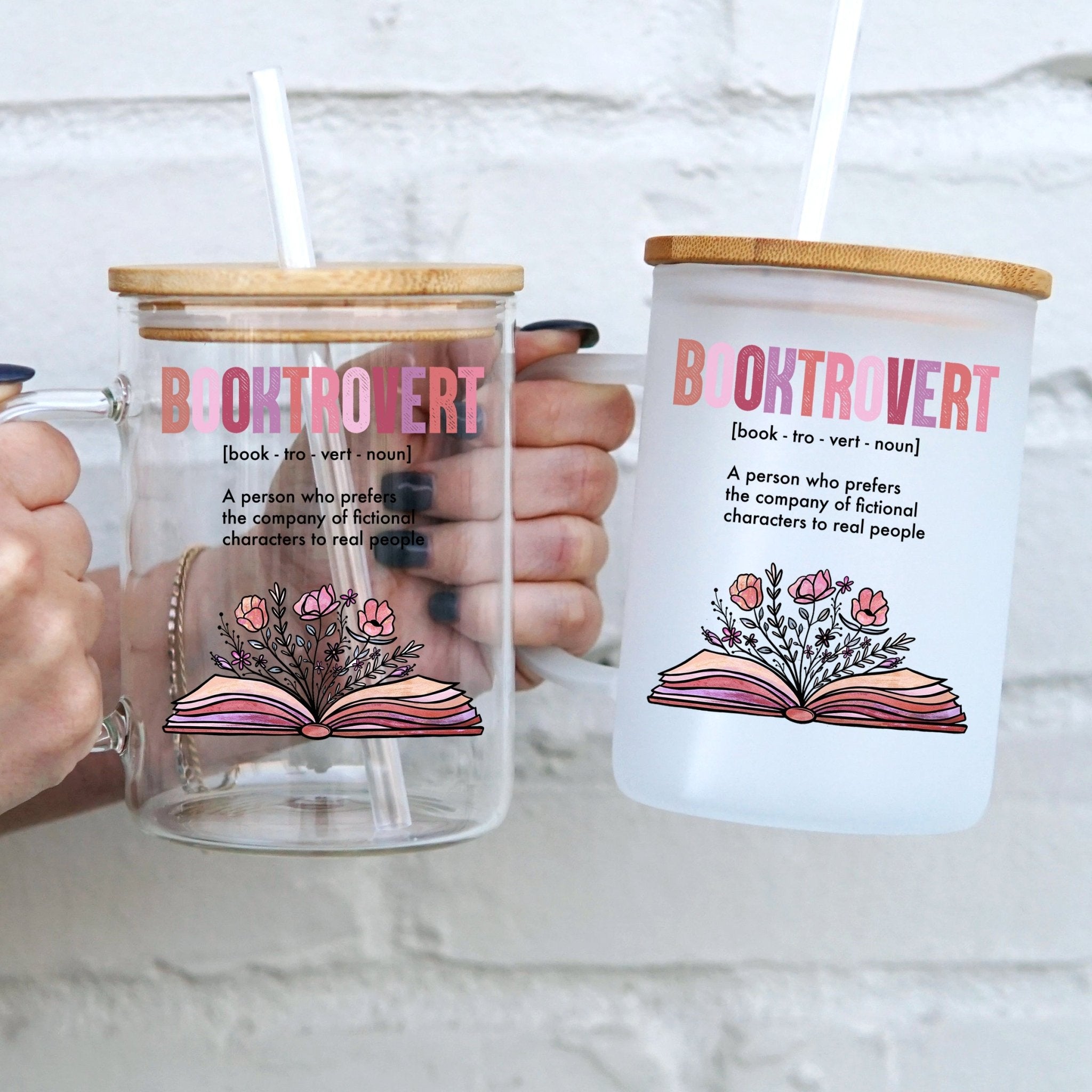 Booktrovert 17oz Glass Mug With Lid and Straw - Sip Sip Hooray