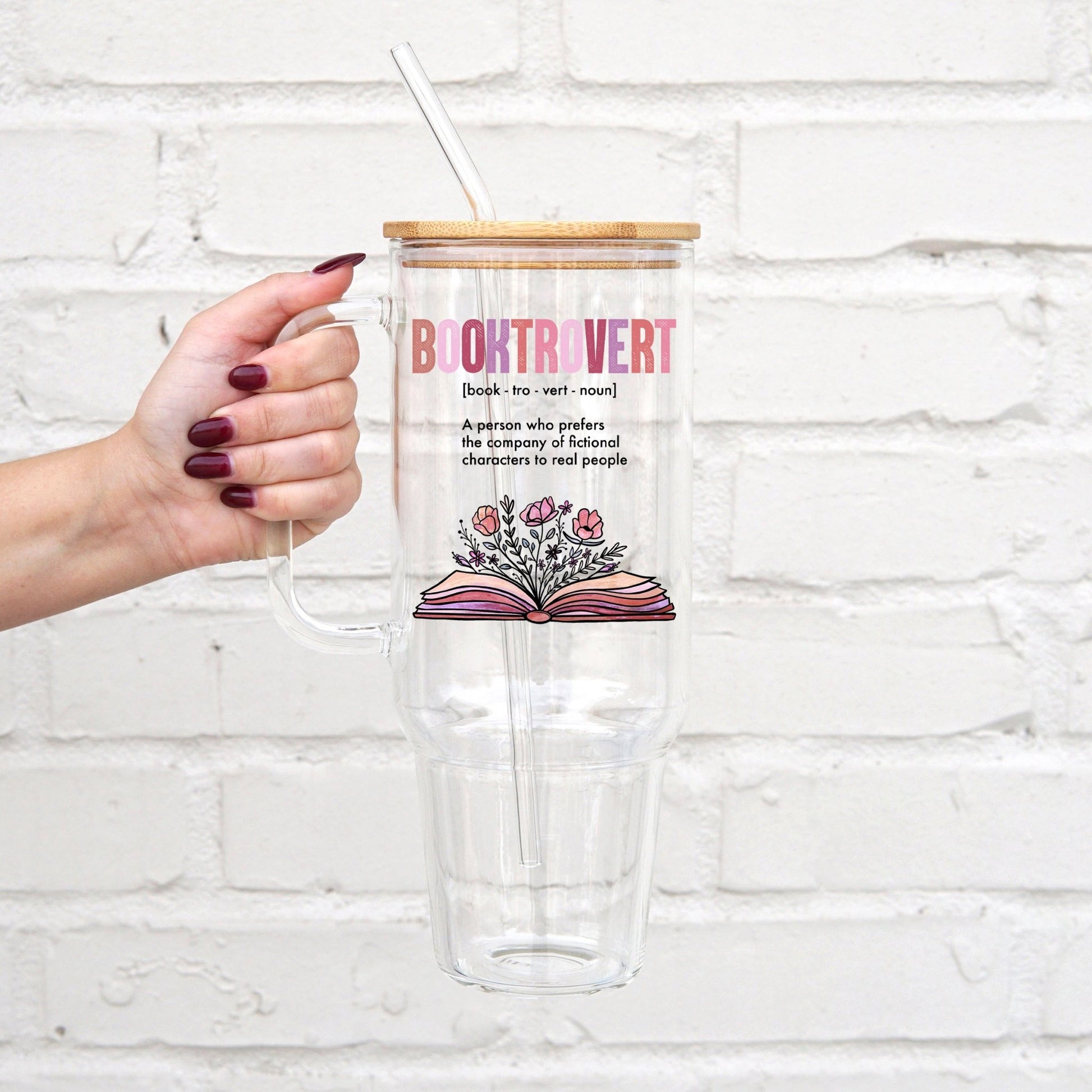 Booktrovert 40oz Glass or Plastic with Lid and Straw - Sip Sip Hooray
