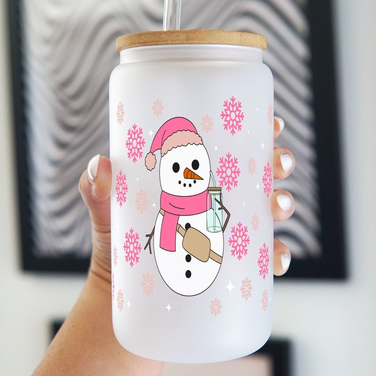Boujee Pink Snowman Cup with Lid and Straw - Sip Sip Hooray