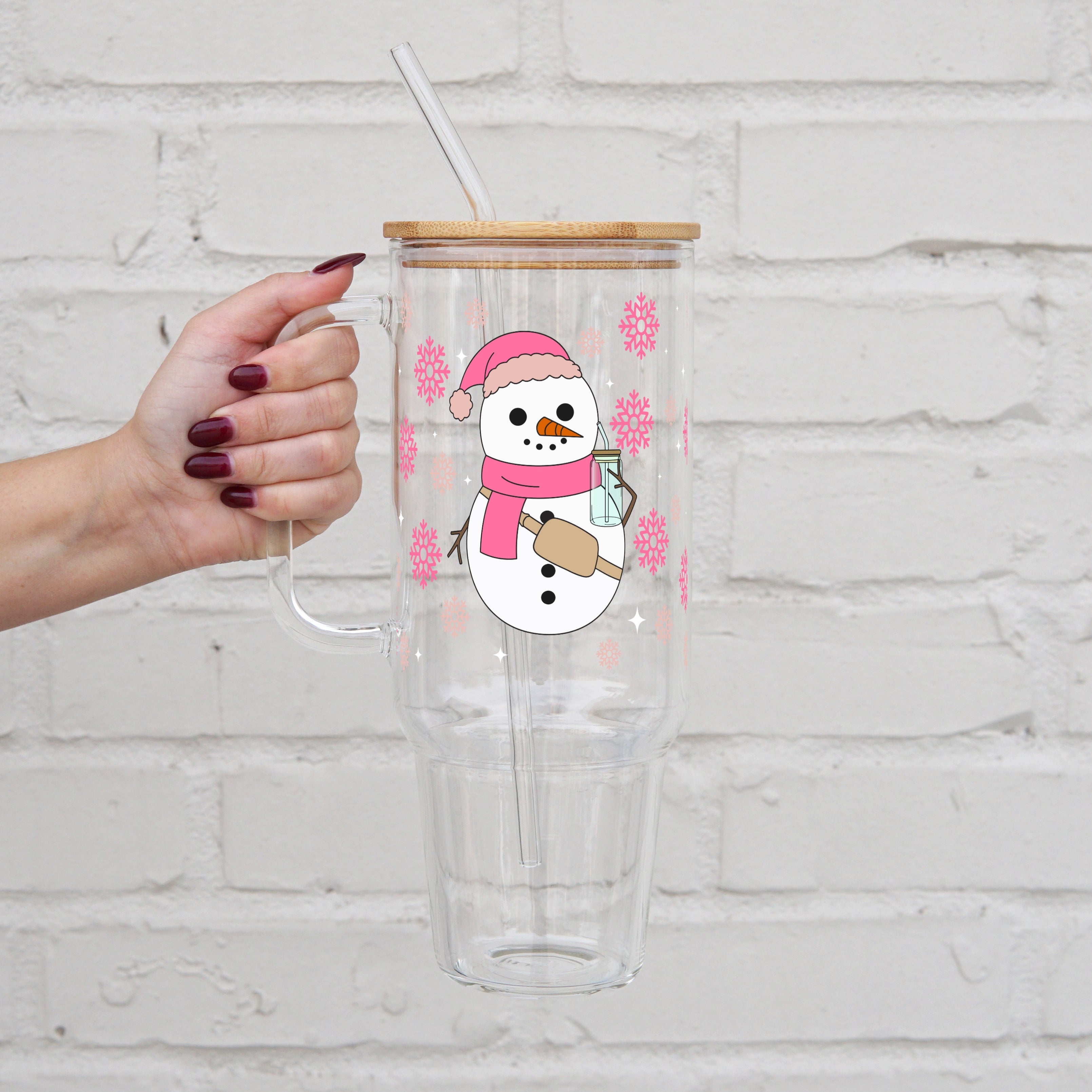 Boujee Snowman 40oz Glass or Plastic Tumbler With Lid and Straw - Sip Sip Hooray