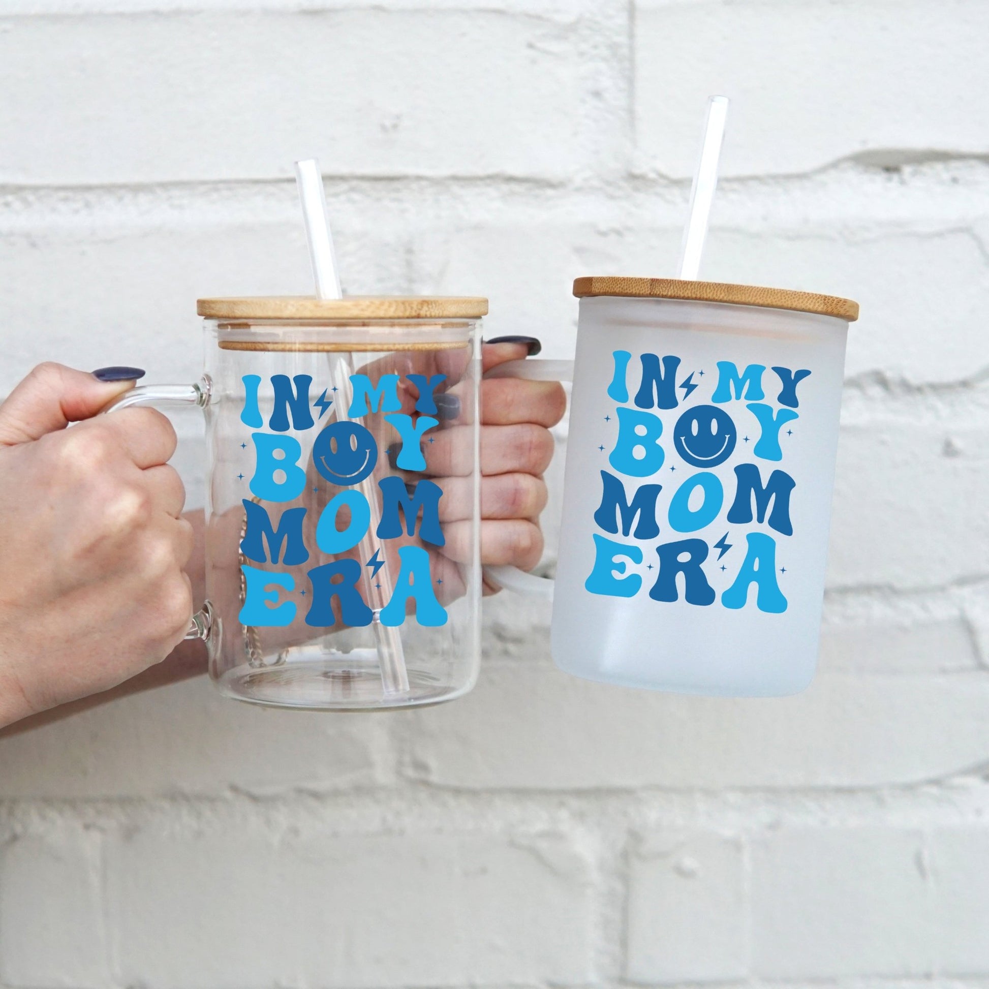 Boy Mom Era 17oz Glass Mug With Lid and Straw - Sip Sip Hooray