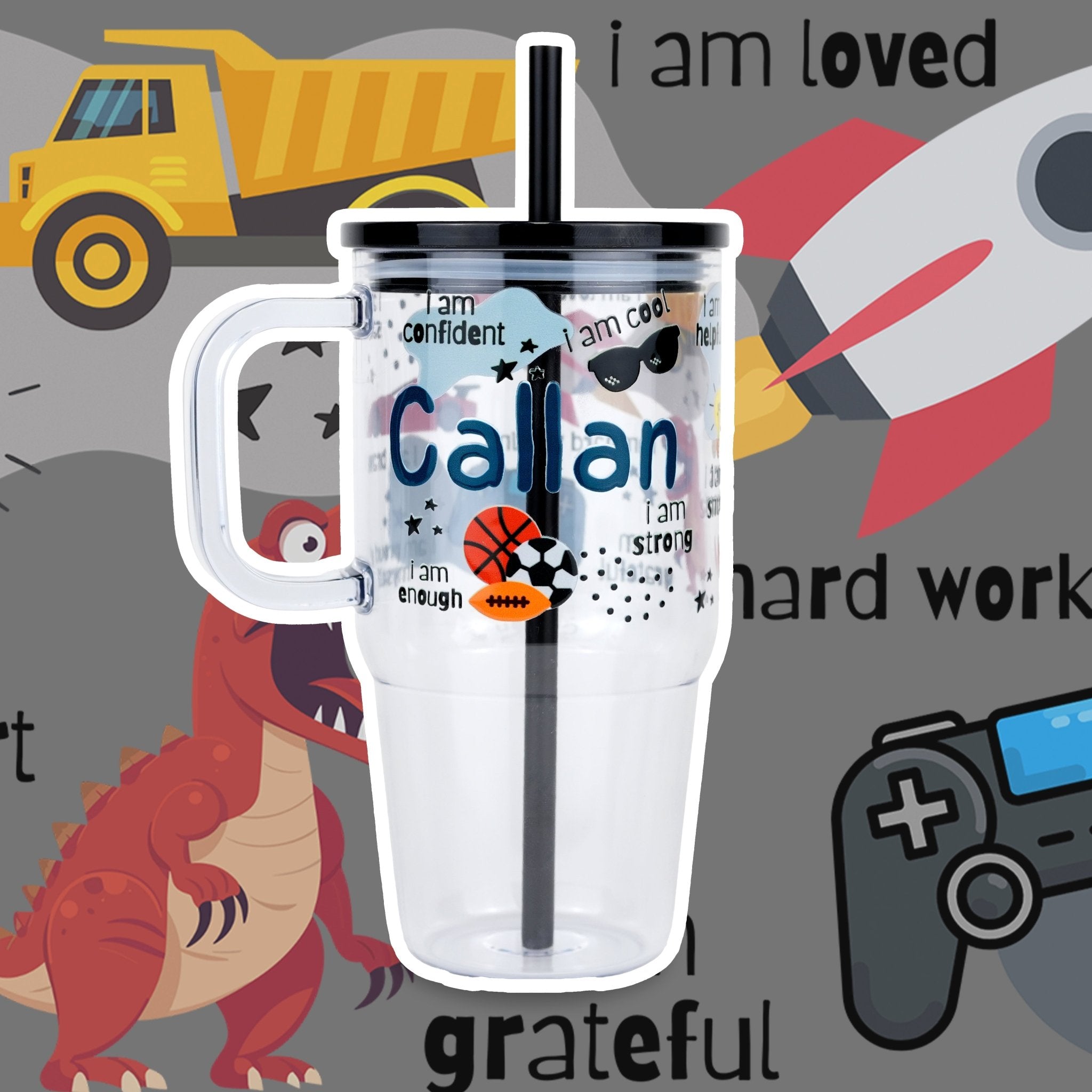 Boy's Affirmations 20oz Kids Tumbler with Handle, Lid & Straw - Sip Sip Hooray