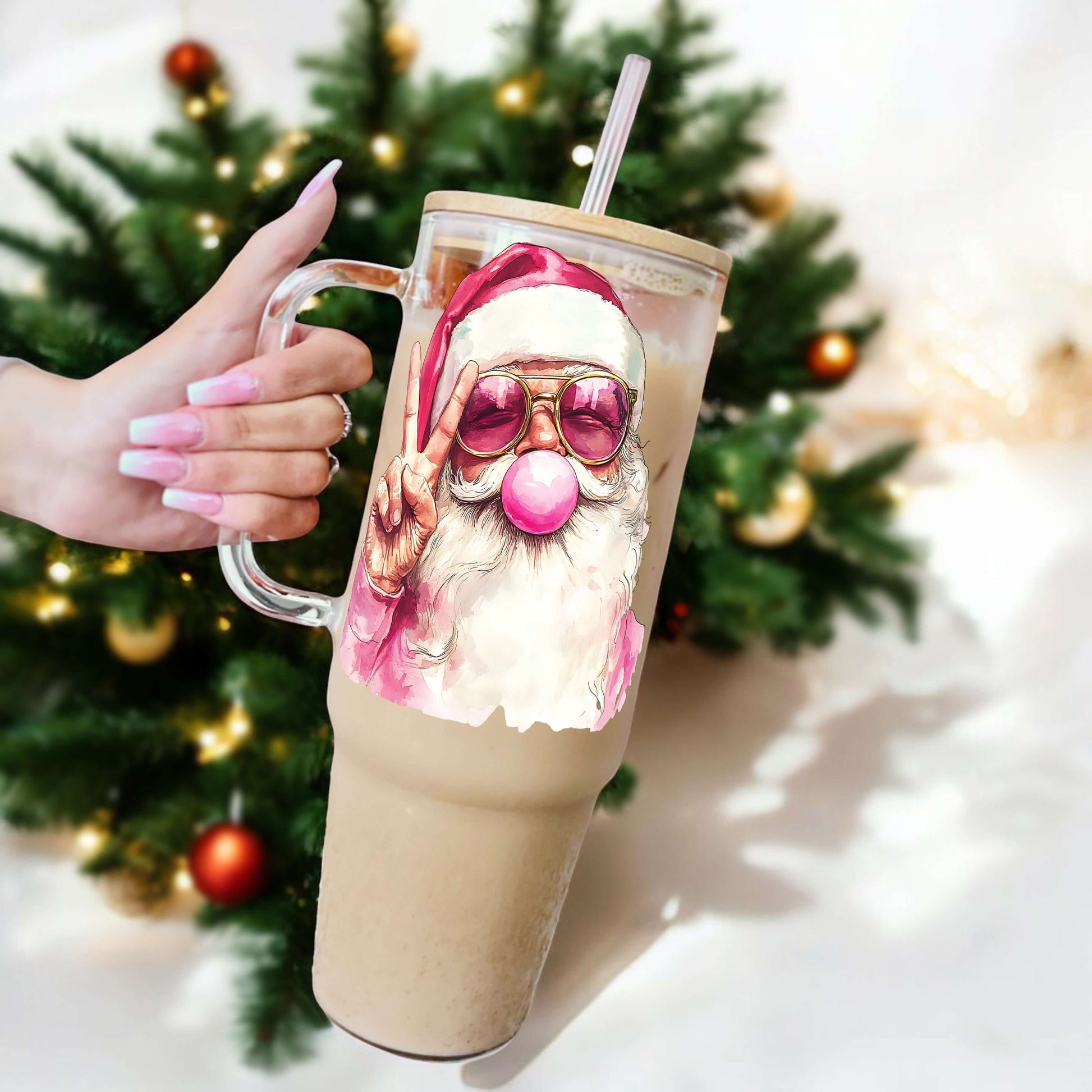 Bubble Claus 40oz Tumbler With Lid and Straw from Sip Sip Hooray – Tumblers