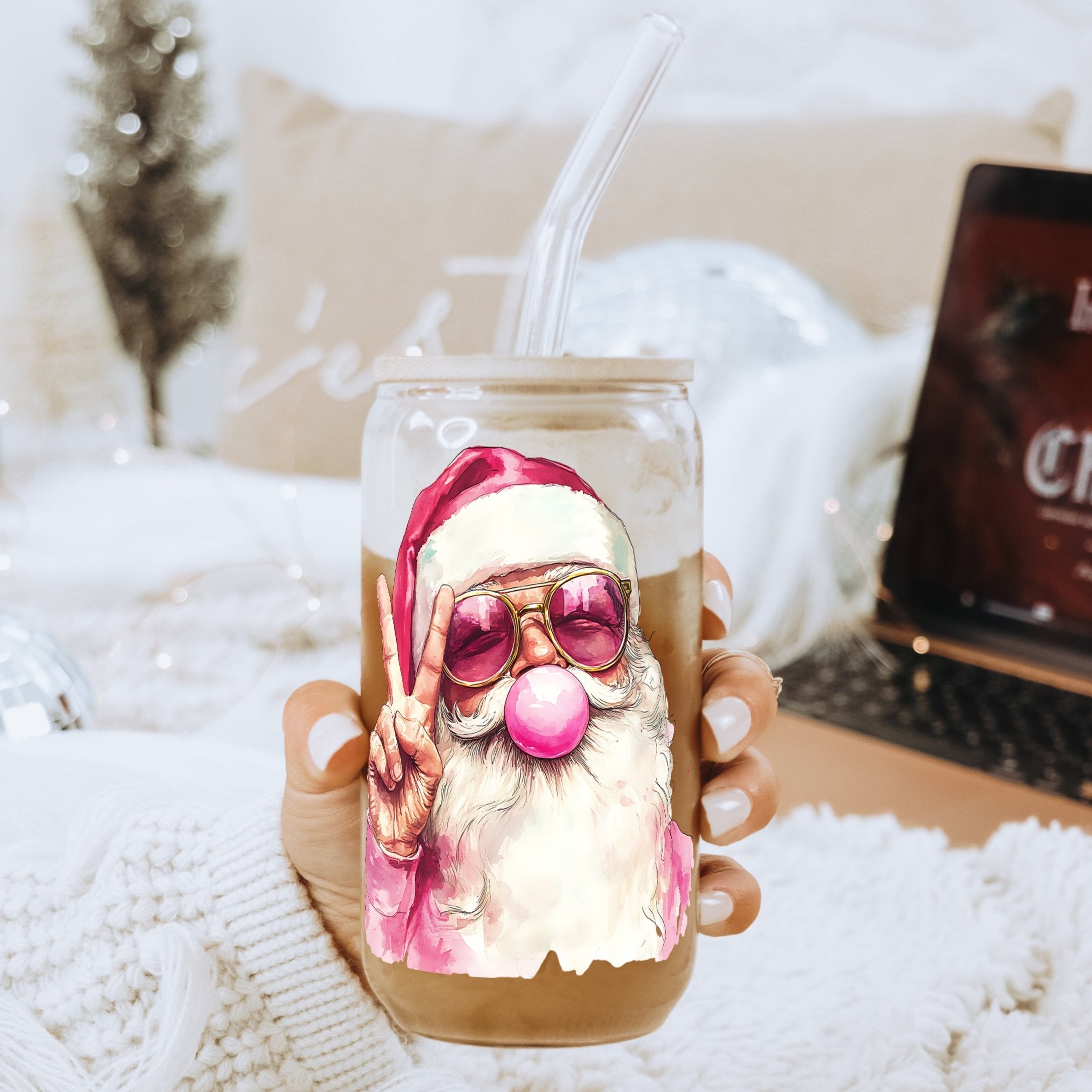 Bubble Claus Cup With Lid and Straw - Sip Sip Hooray