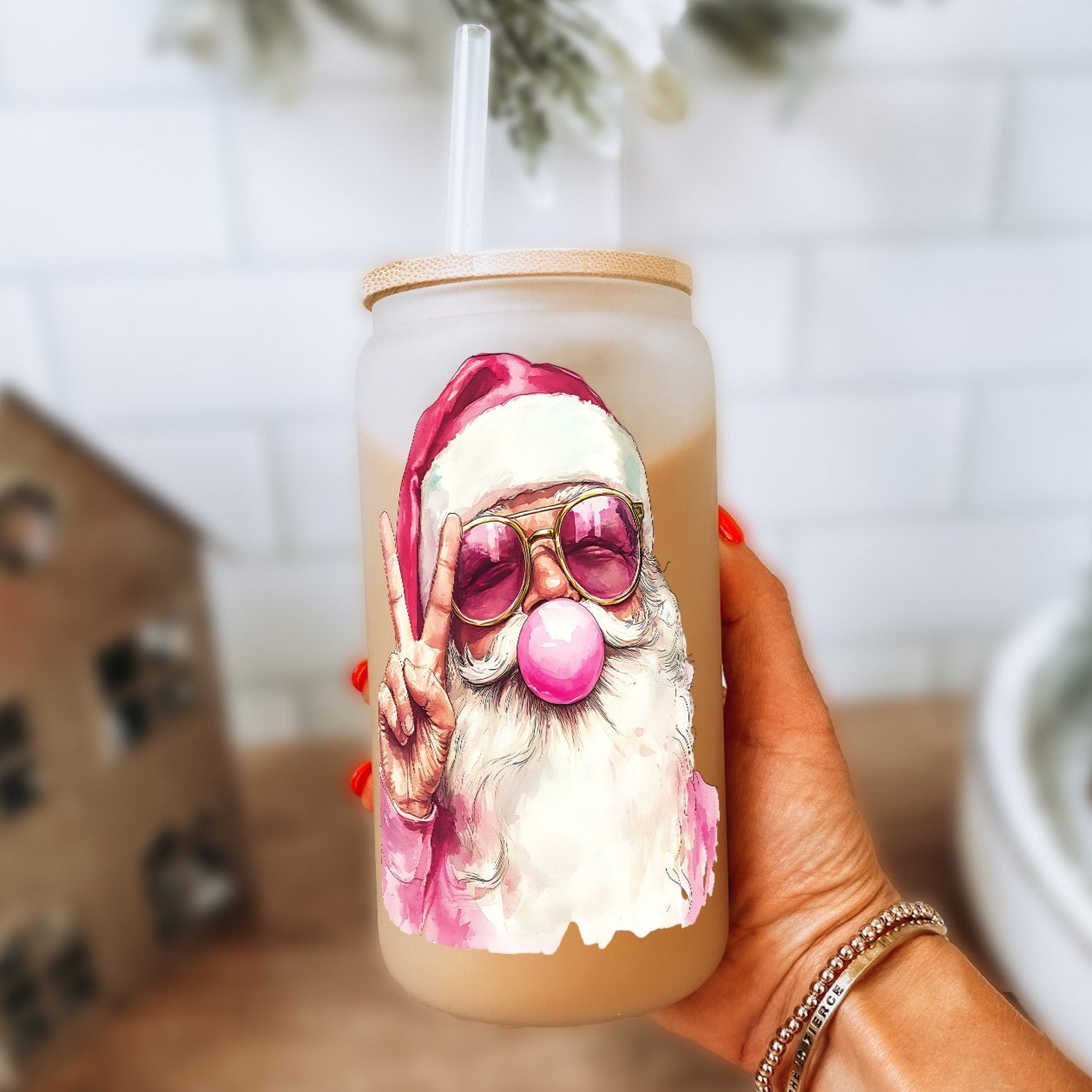 Bubble Claus Cup With Lid and Straw - Sip Sip Hooray