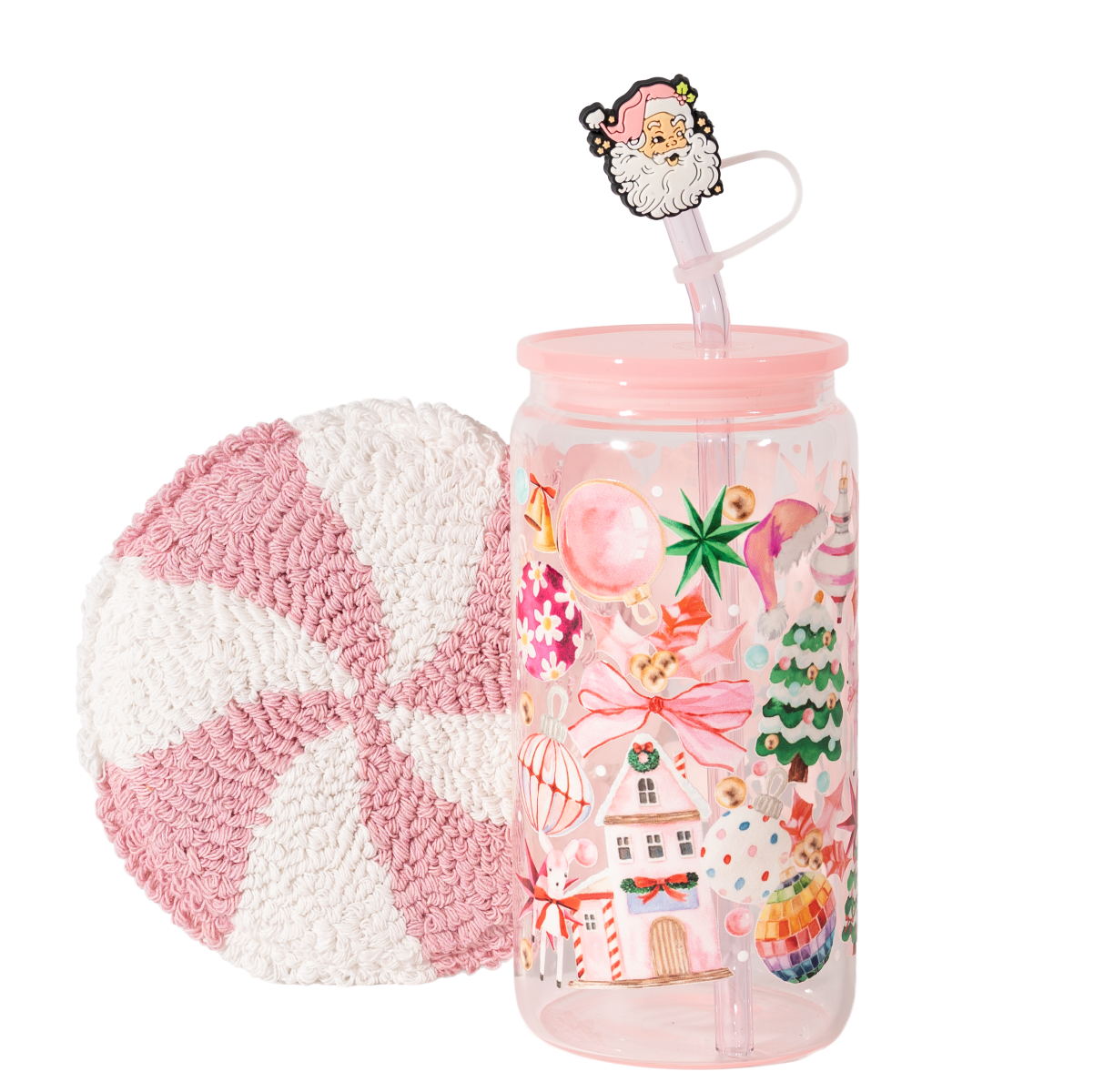 16oz Pink Whimsical Pink Glass Holiday Gift Bundle