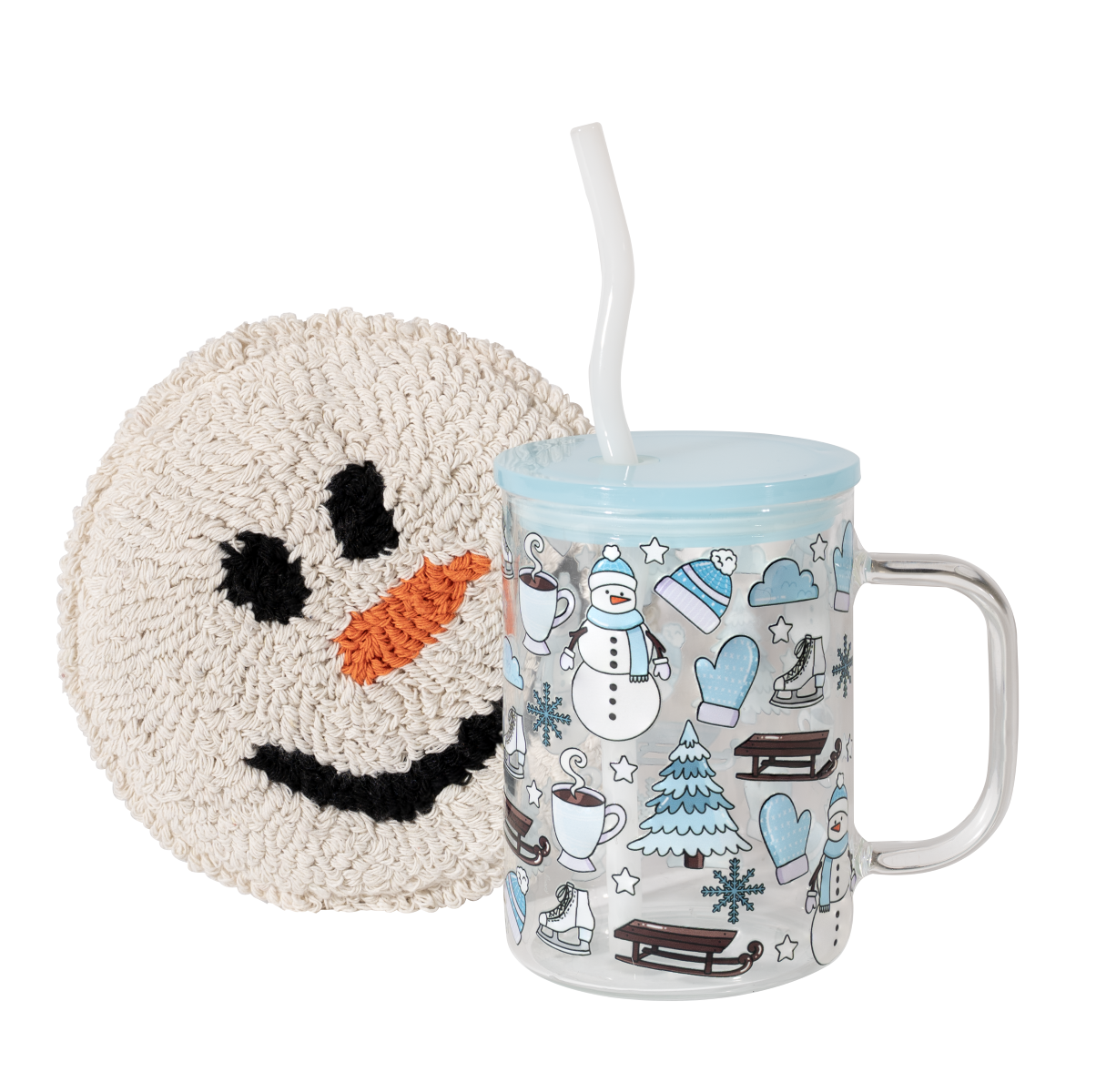 17oz Blue Winter Glass Mug Holiday Gift Bundle