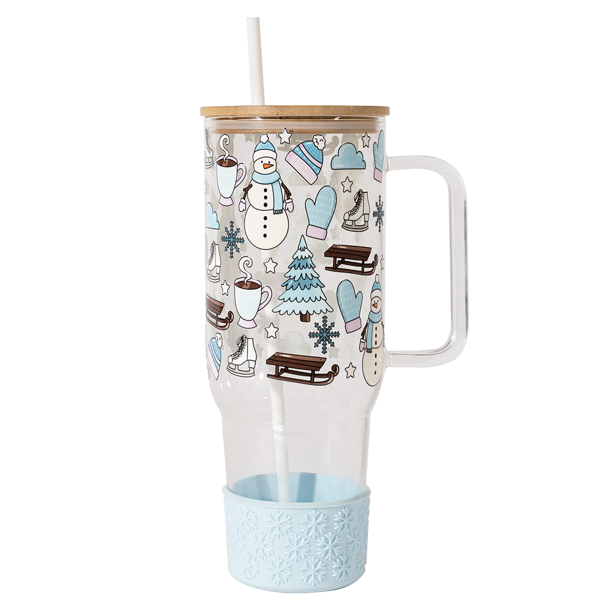 40oz Blue Winter Glass Tumbler Gift Bundle