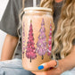 Pink Christmas Trees 16oz With Lid and Straw