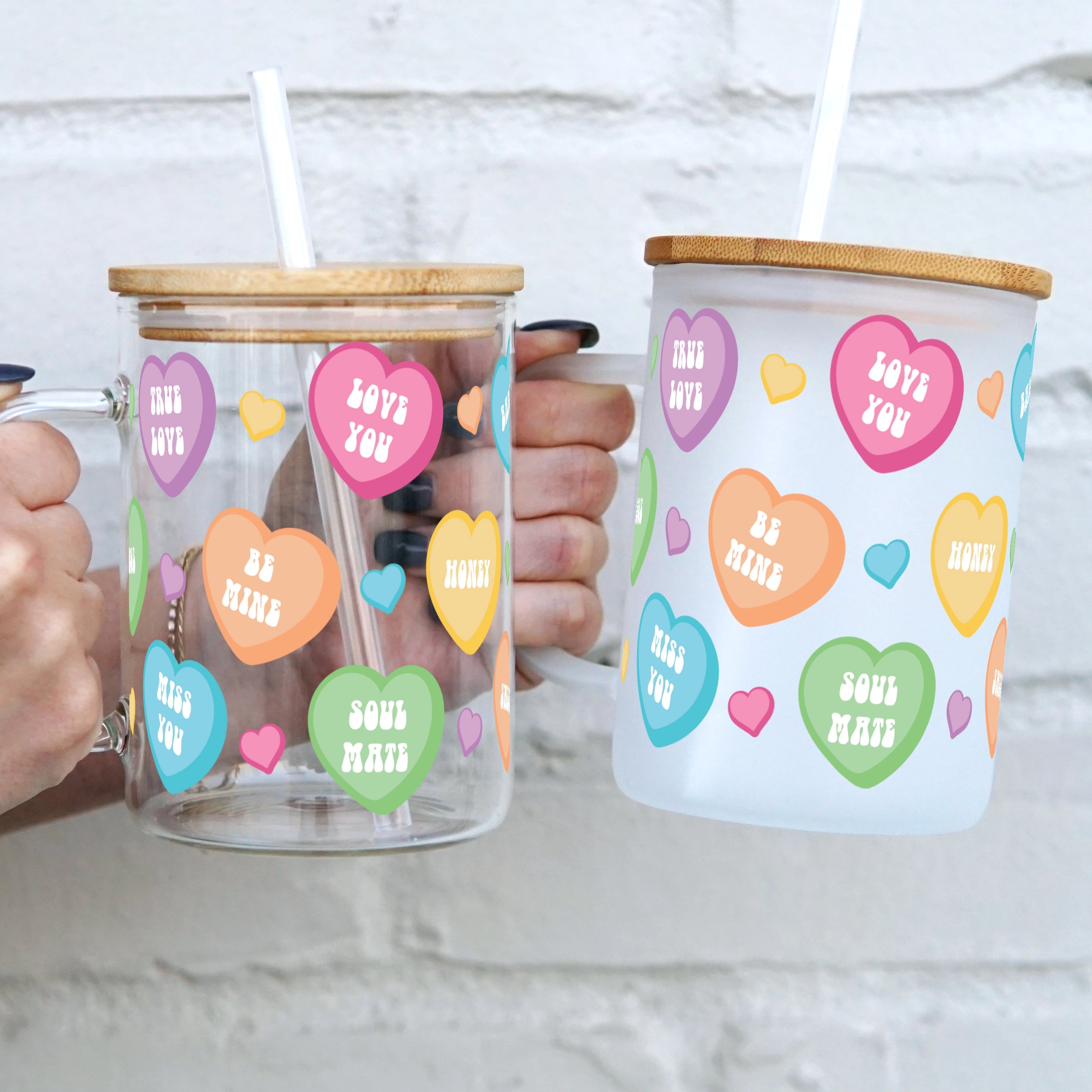 Candy Hearts 17oz Mug With Lid and Starw - Sip Sip Hooray