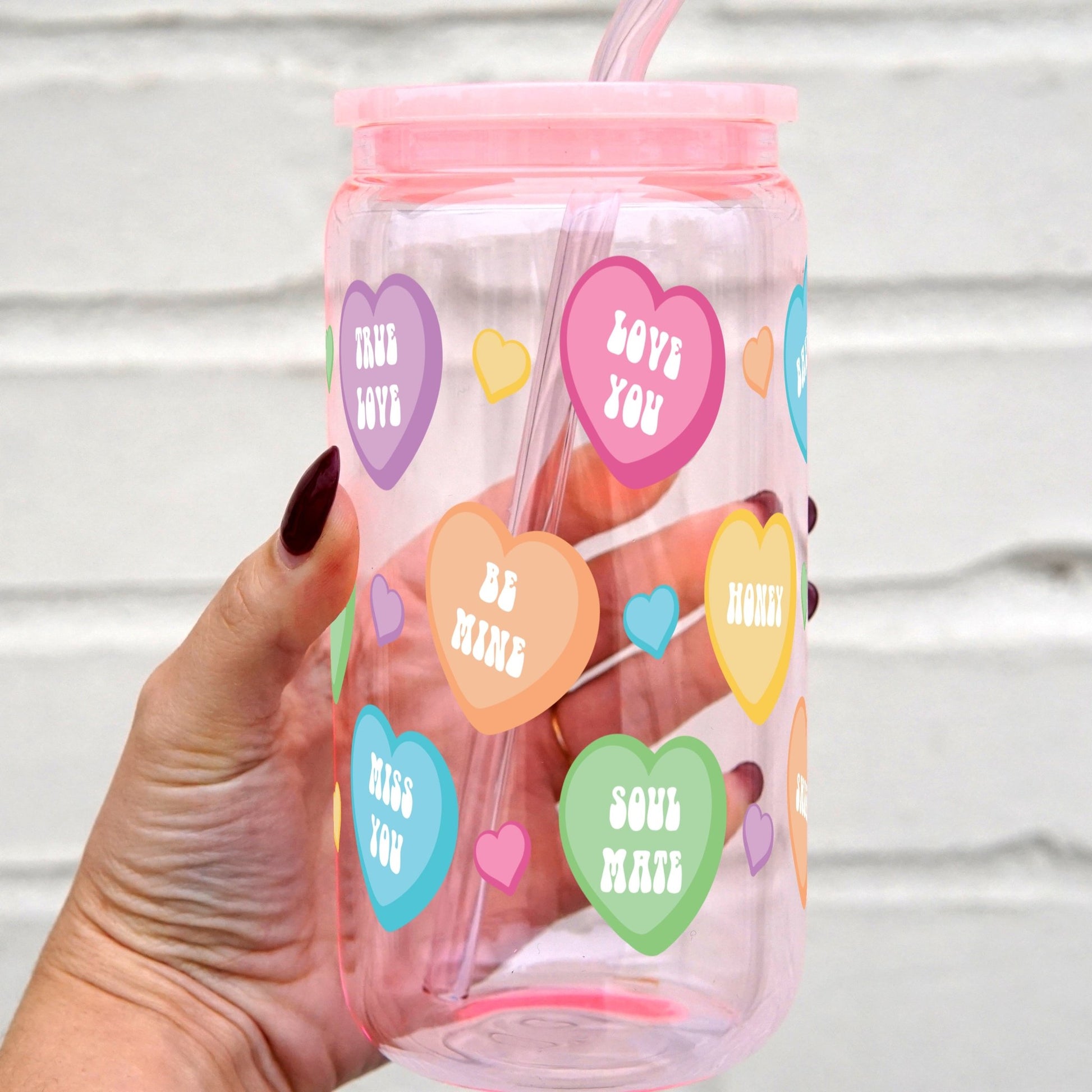 Candy Hearts Cup with Lid and Straw - Sip Sip Hooray