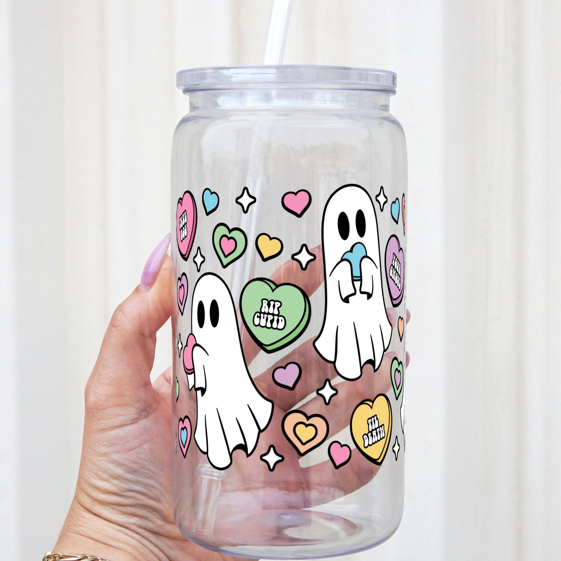 Candy Hearts Ghostie Cup with Lid and Straw - Sip Sip Hooray