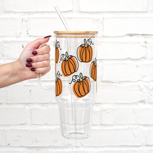 Fall Pumpkins 40oz Glass Tumbler With Lid and Straw