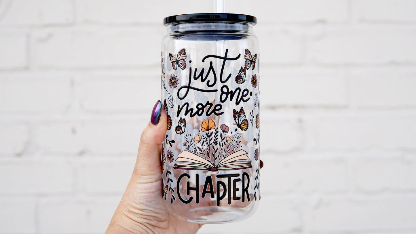 16oz Just One More Chapter Book Lover Glass Can Cup