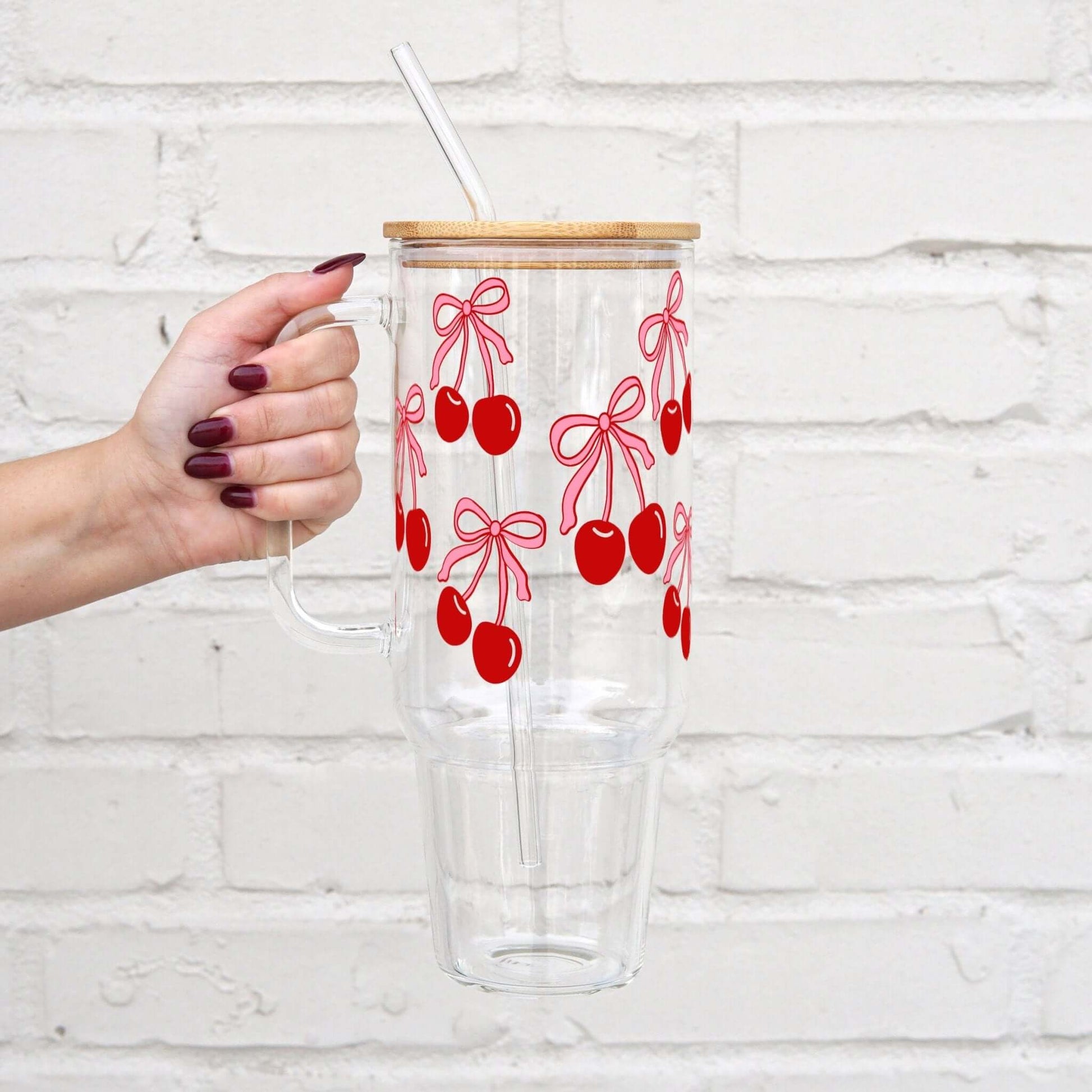 Cherries and Bows Glass or Plastic Tumbler With Lid and Straw from Sip Sip Hooray – Tumblers