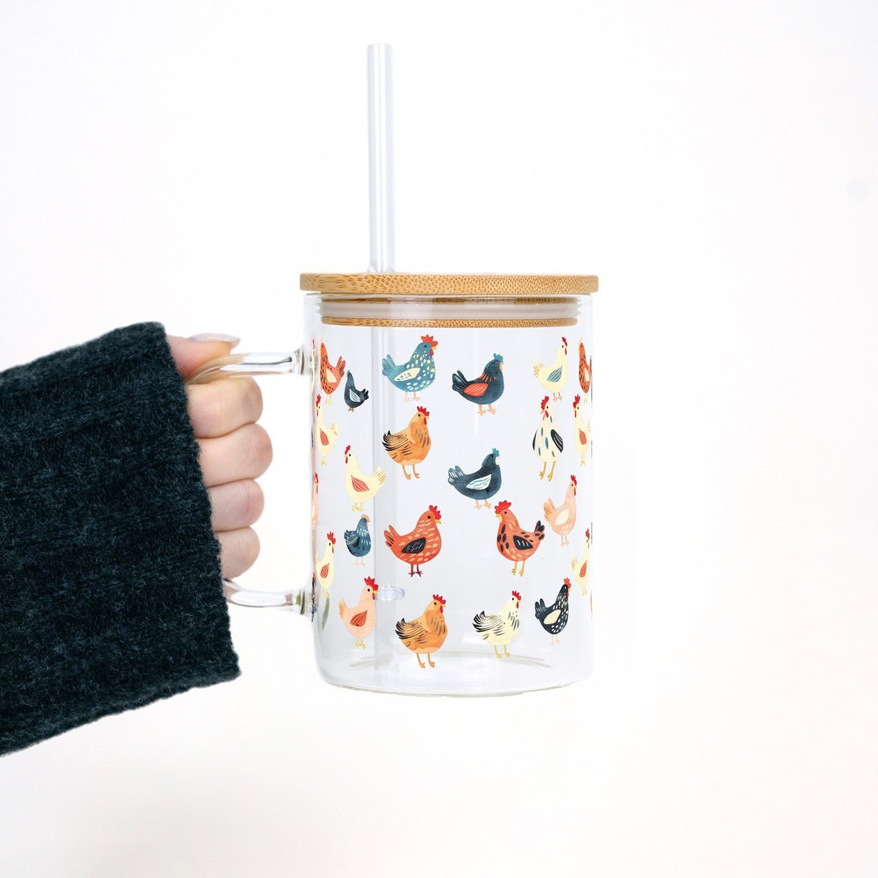 Chicken Lover 17oz Glass Mug With Lid and Straw - Sip Sip Hooray