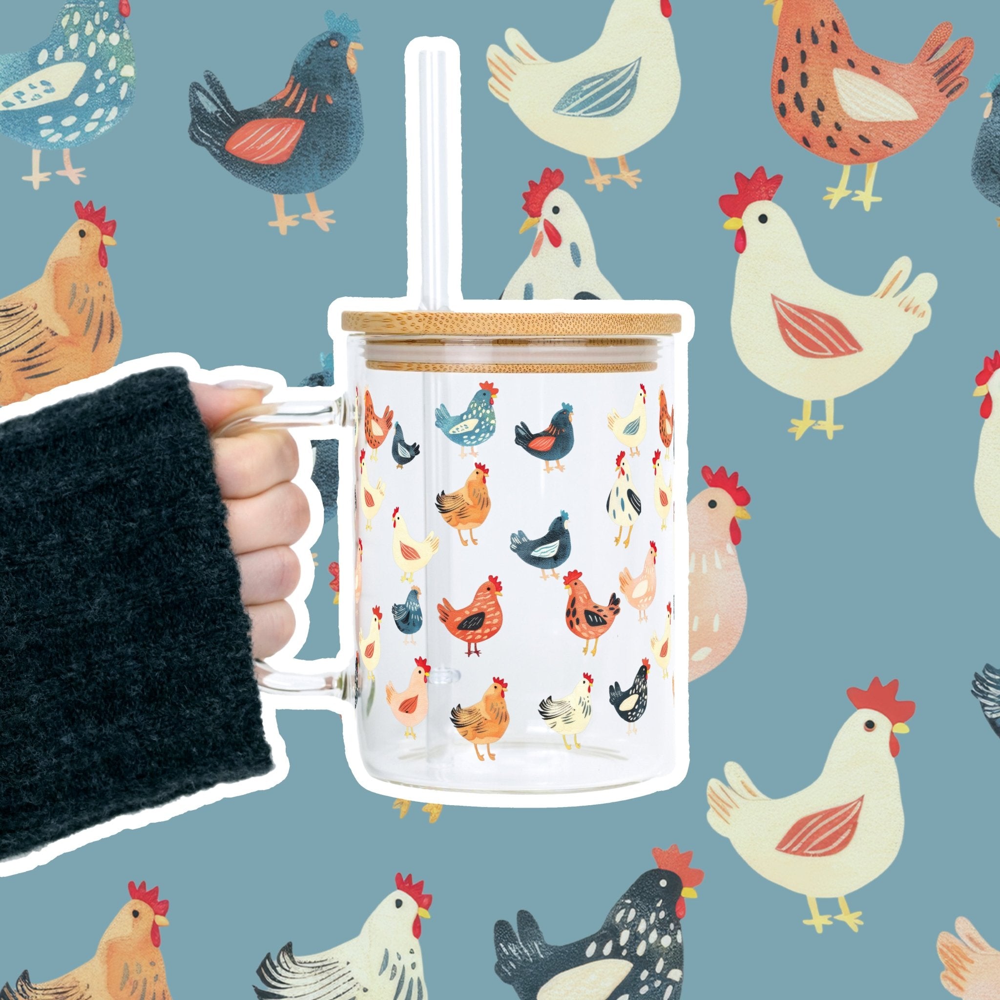 Chicken Lover 17oz Glass Mug With Lid and Straw - Sip Sip Hooray