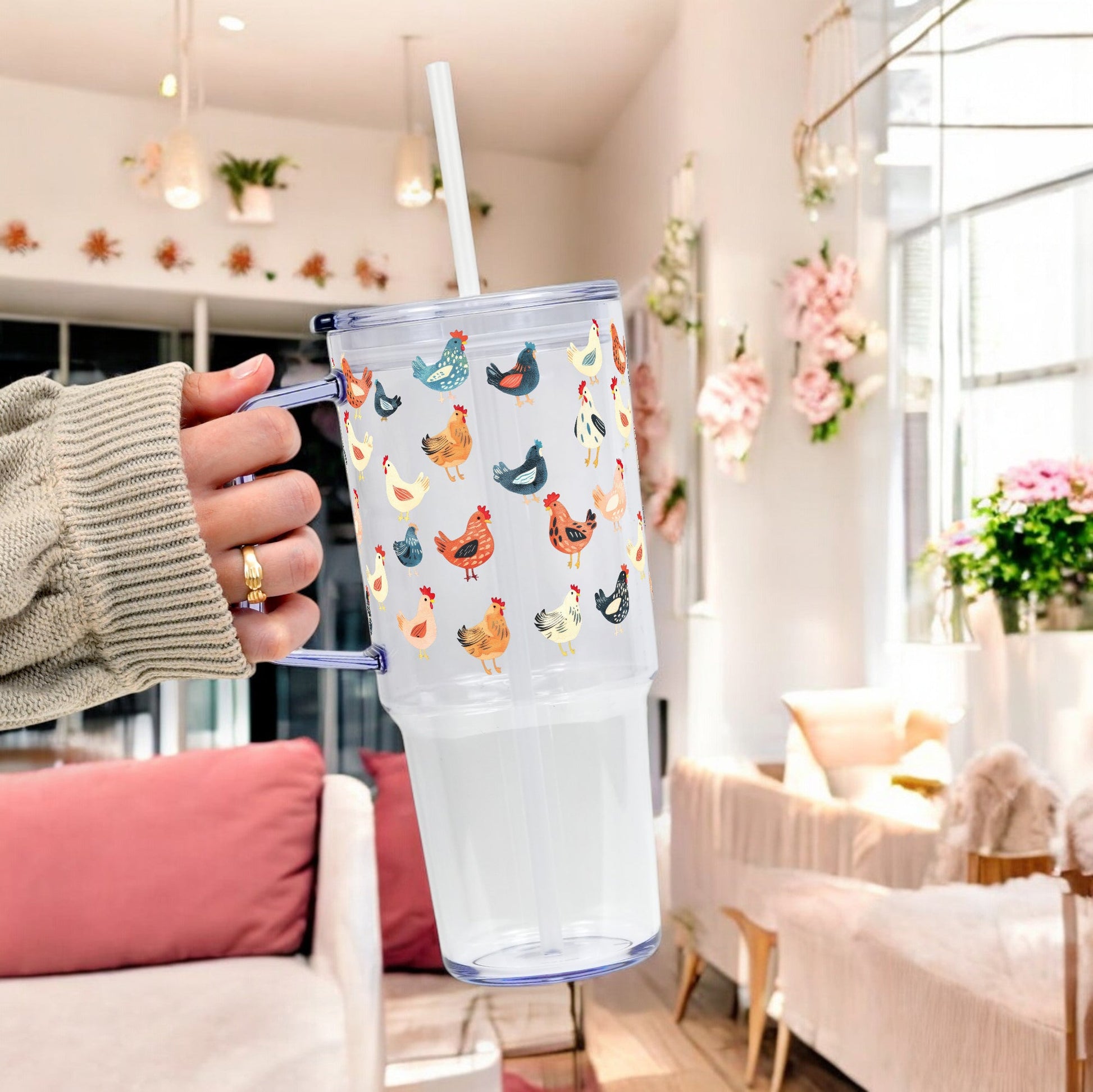 Chicken Lover 40oz Tumbler With Handle Lid and Straw - Sip Sip Hooray