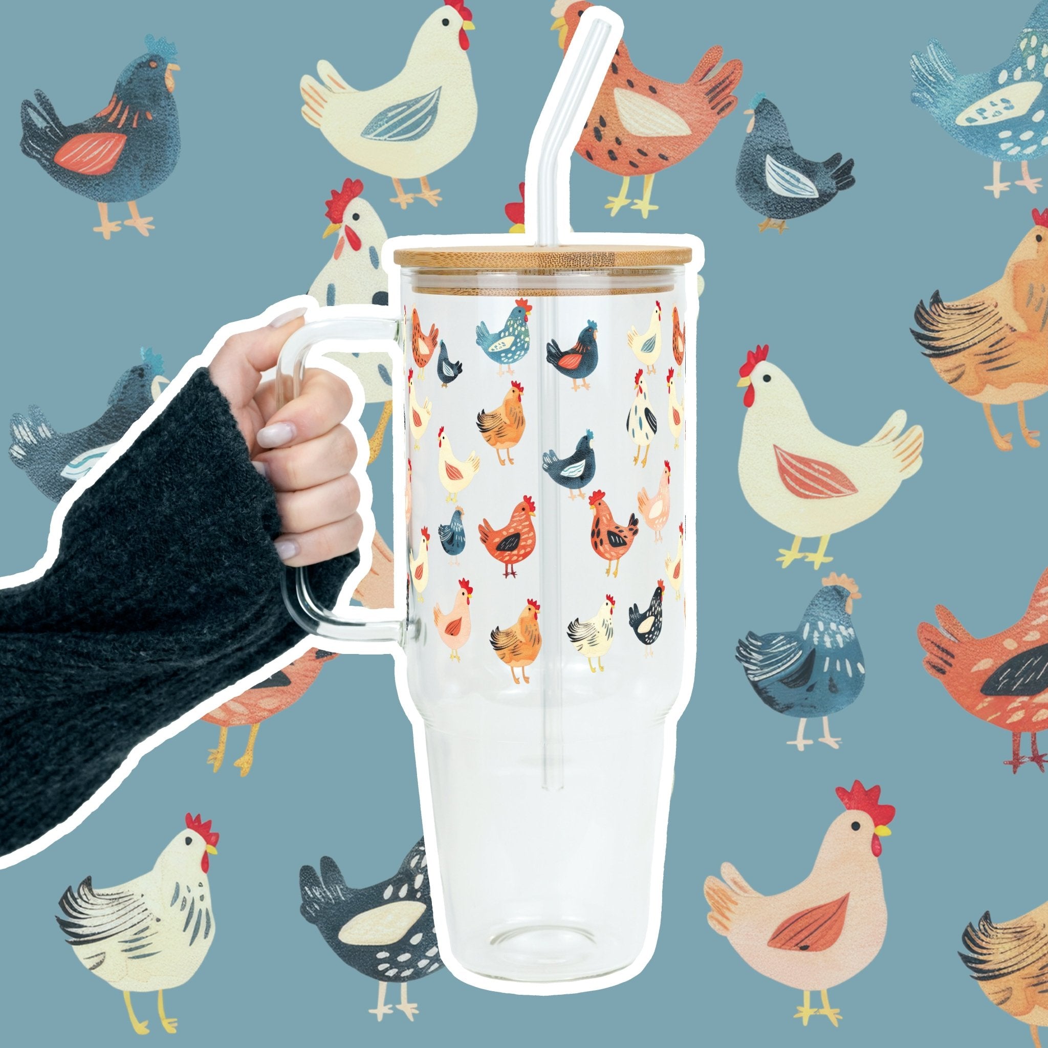 Chicken Lover 40oz Tumbler With Handle Lid and Straw - Sip Sip Hooray