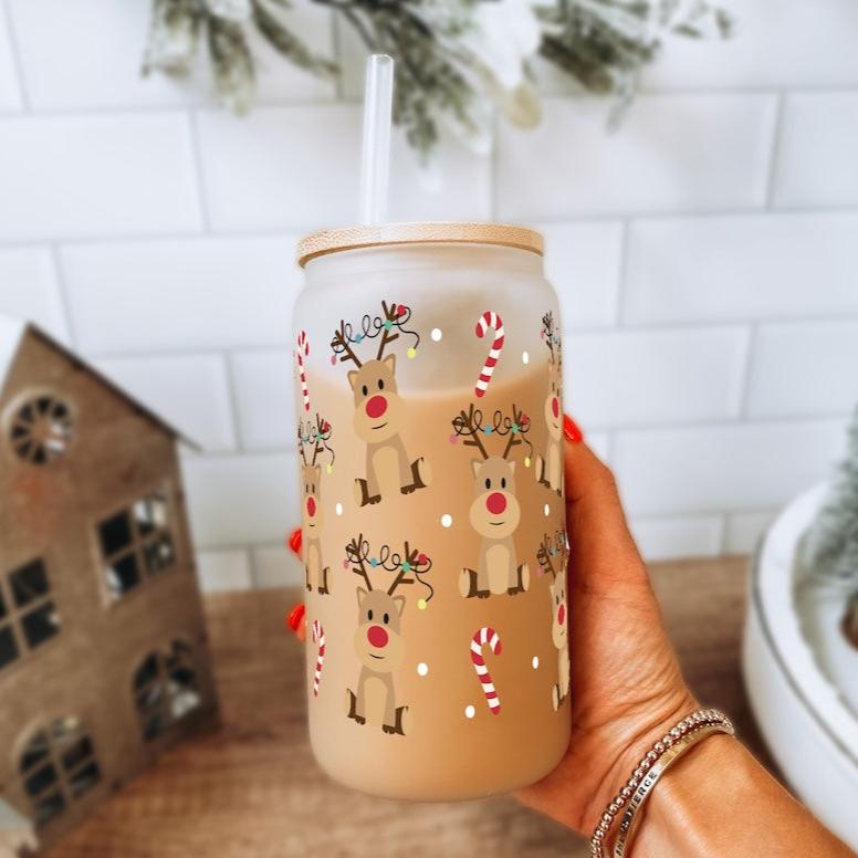 Christmas Deer + Candy Canes Cup With Lid and Straw - Sip Sip Hooray