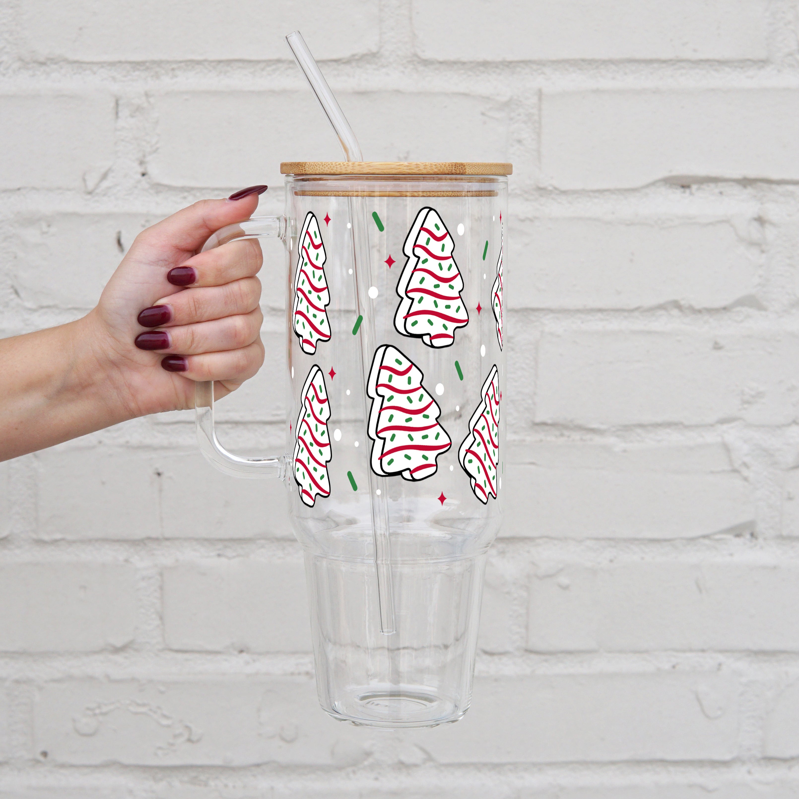 Christmas Holiday Cakes 40oz Glass or Plastic Tumbler With Lid and Straw - Sip Sip Hooray