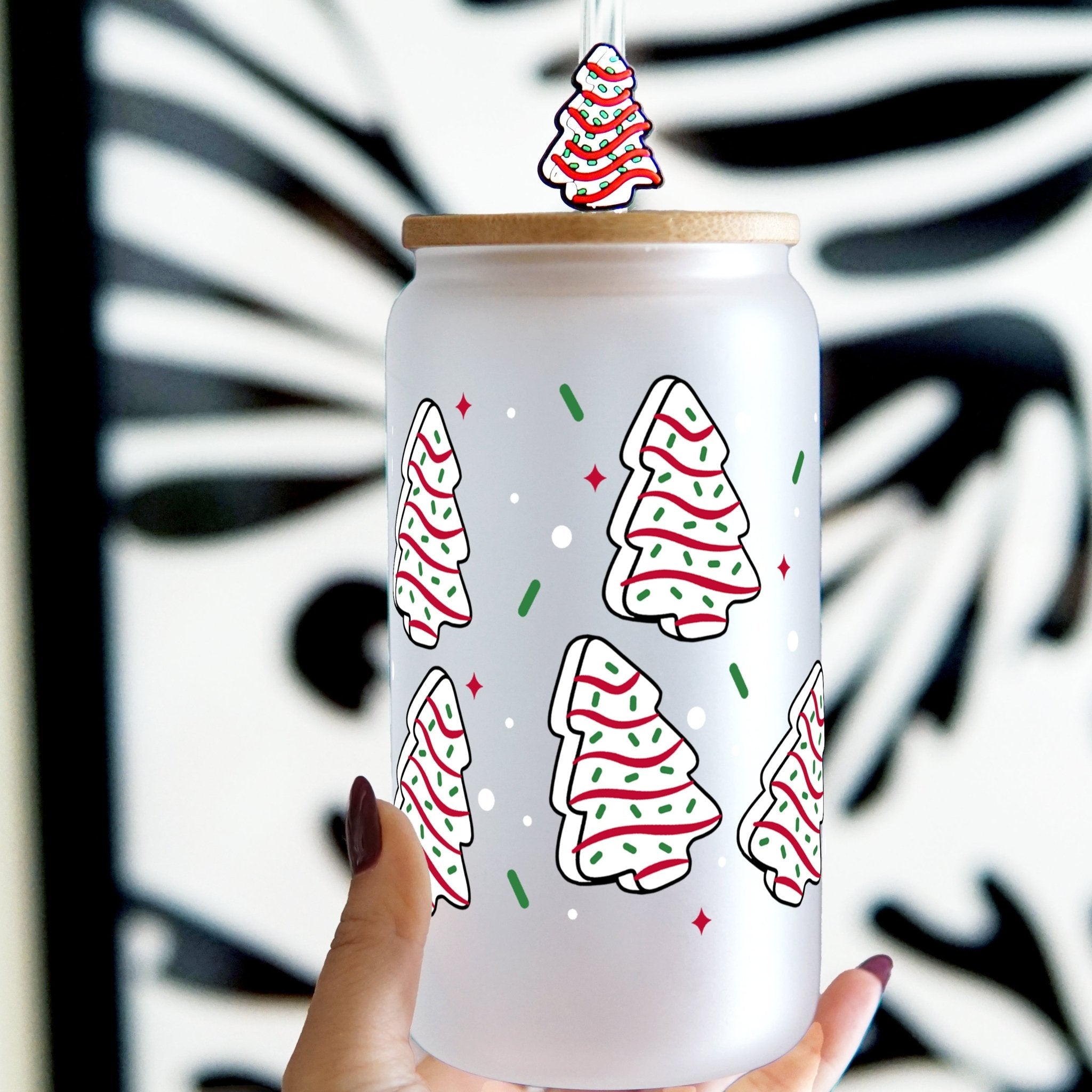 Christmas Holiday Cakes Cup with Lid and Straw - Sip Sip Hooray