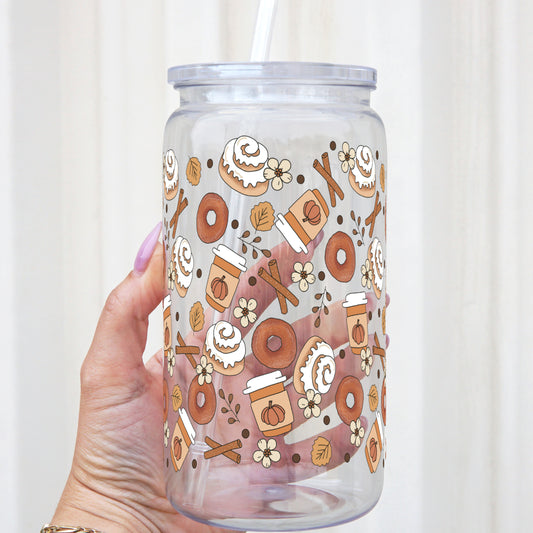 Cinnamon Buns + Pumpkin Spice 16oz Acrylic Plastic With Plastic Lid and Straw