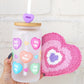 Candy Hearts 16oz Glass Can Cup with Lid and Straw