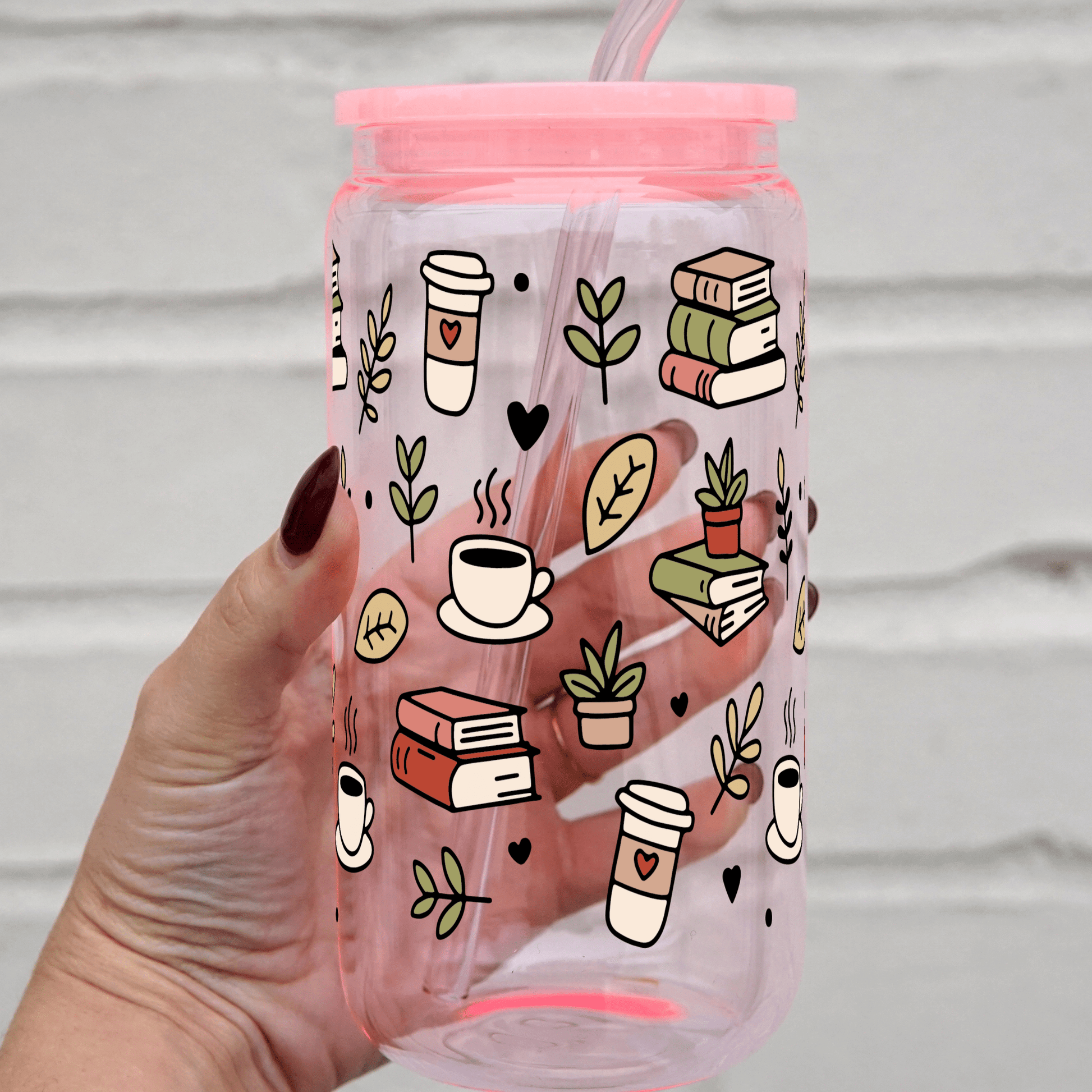 Coffee and Books Cup With Lid and Straw from Sip Sip Hooray – Drinkware