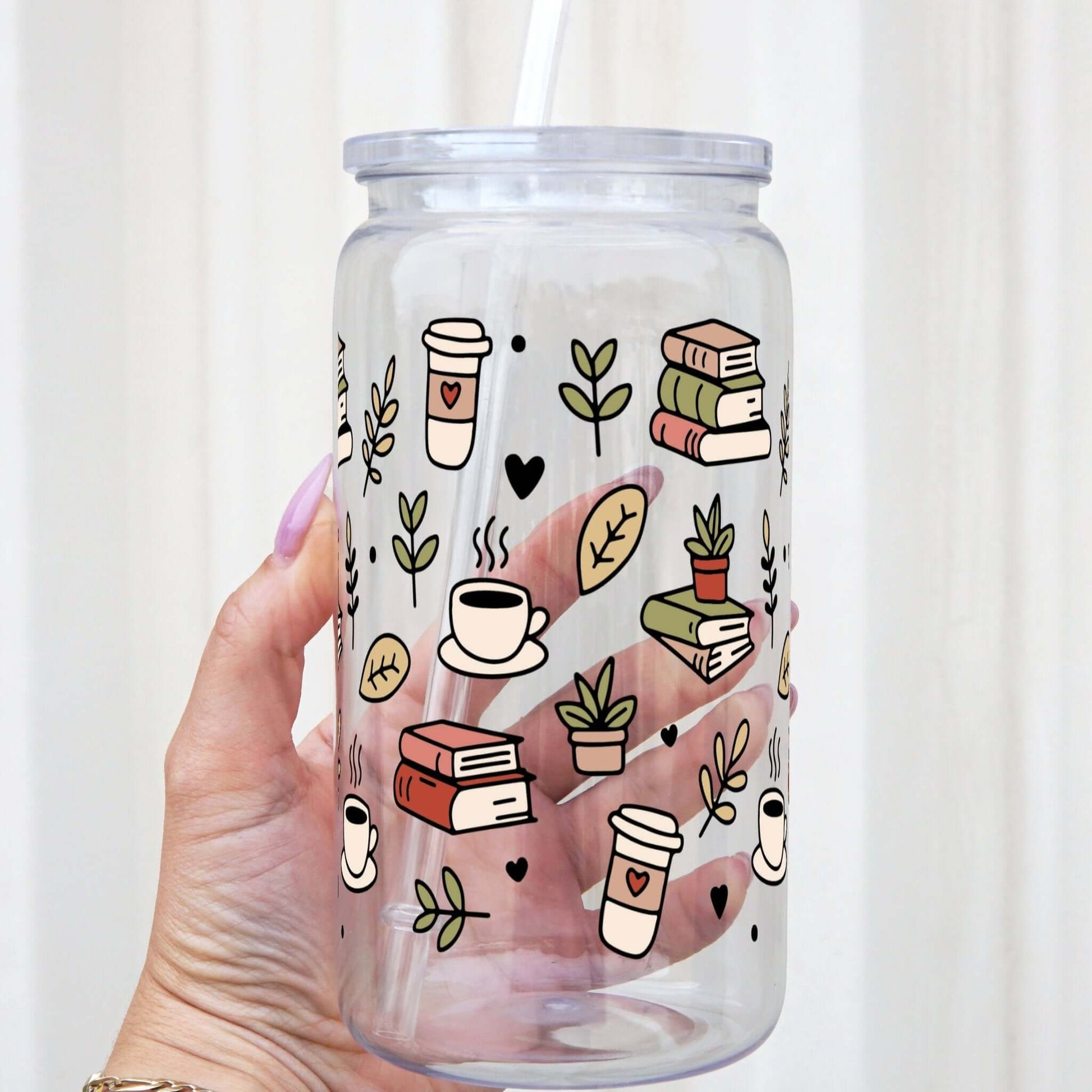 Coffee and Books Cup With Lid and Straw from Sip Sip Hooray – Drinkware