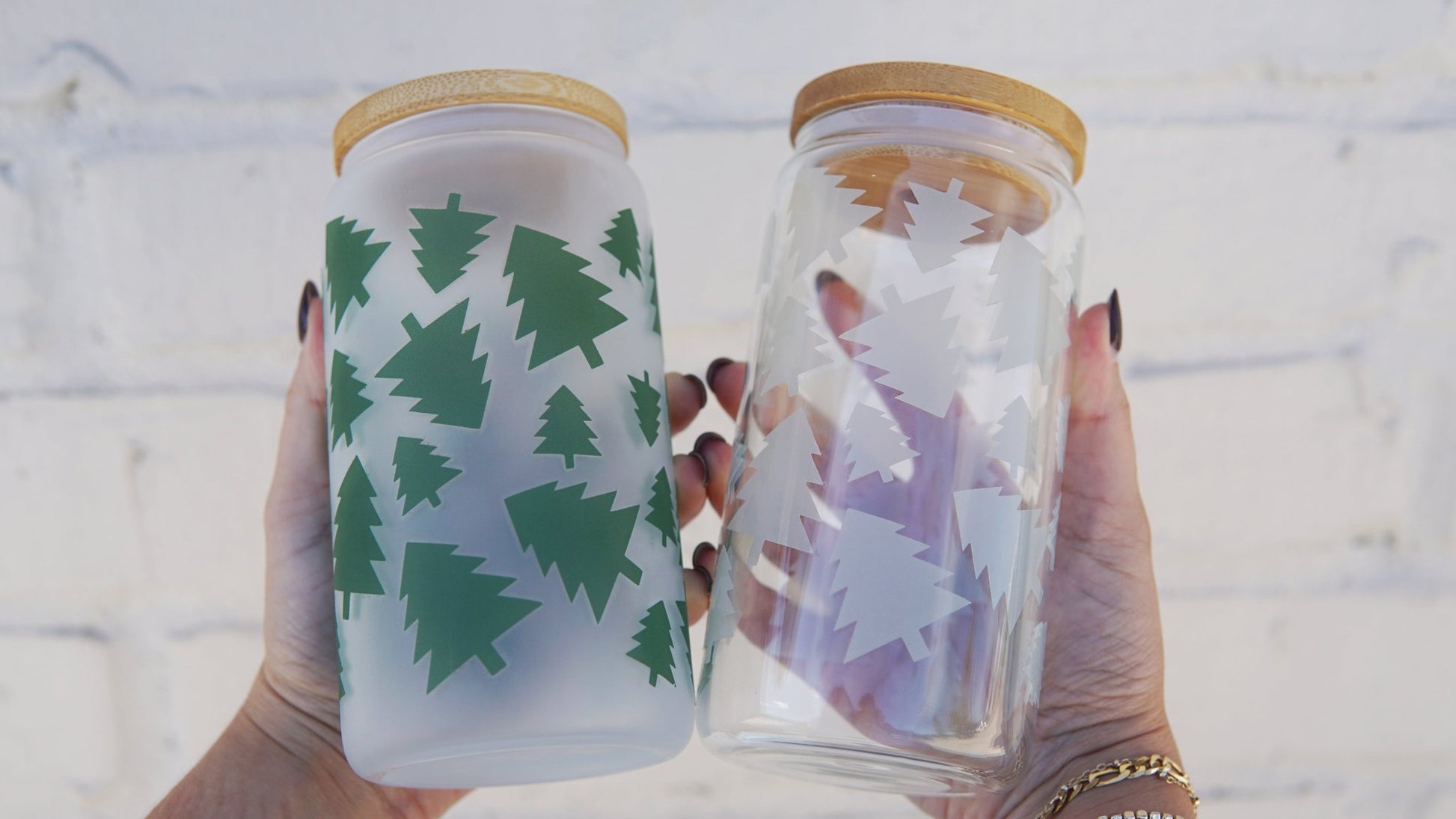 Color Changing Christmas Themed 16oz Glass Can Cups - Sip Sip Hooray