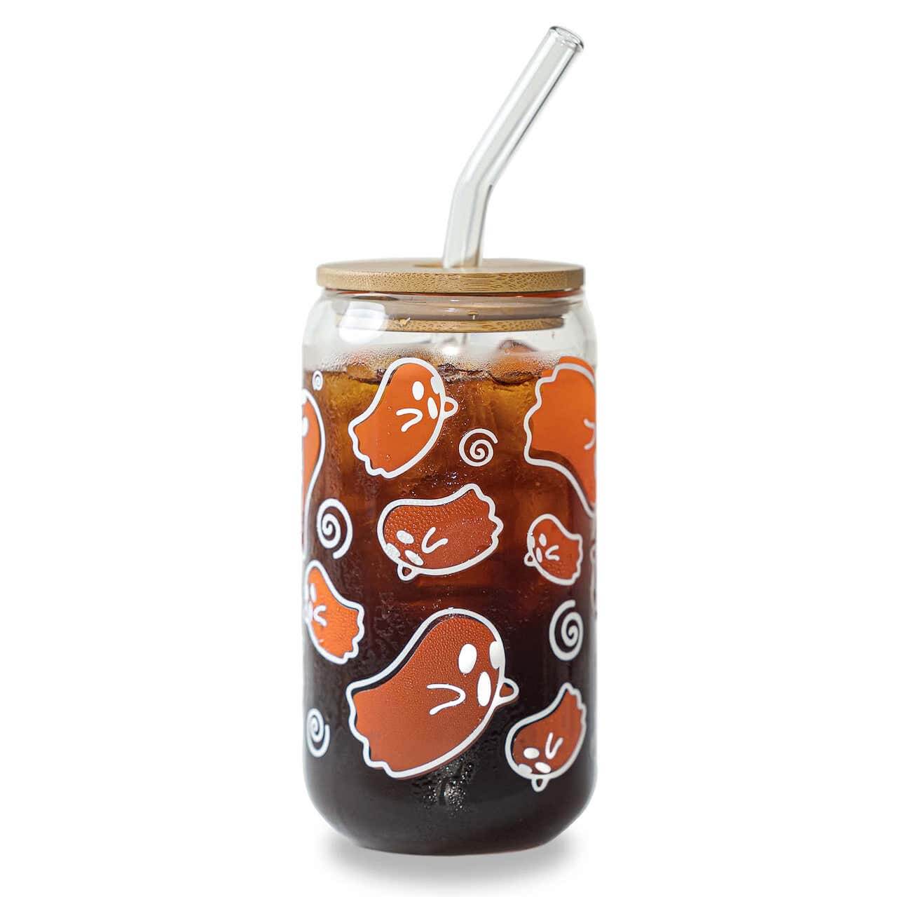 Color Changing Halloween Ghosts 16oz Glass Can With Lid and Straw - Sip Sip Hooray