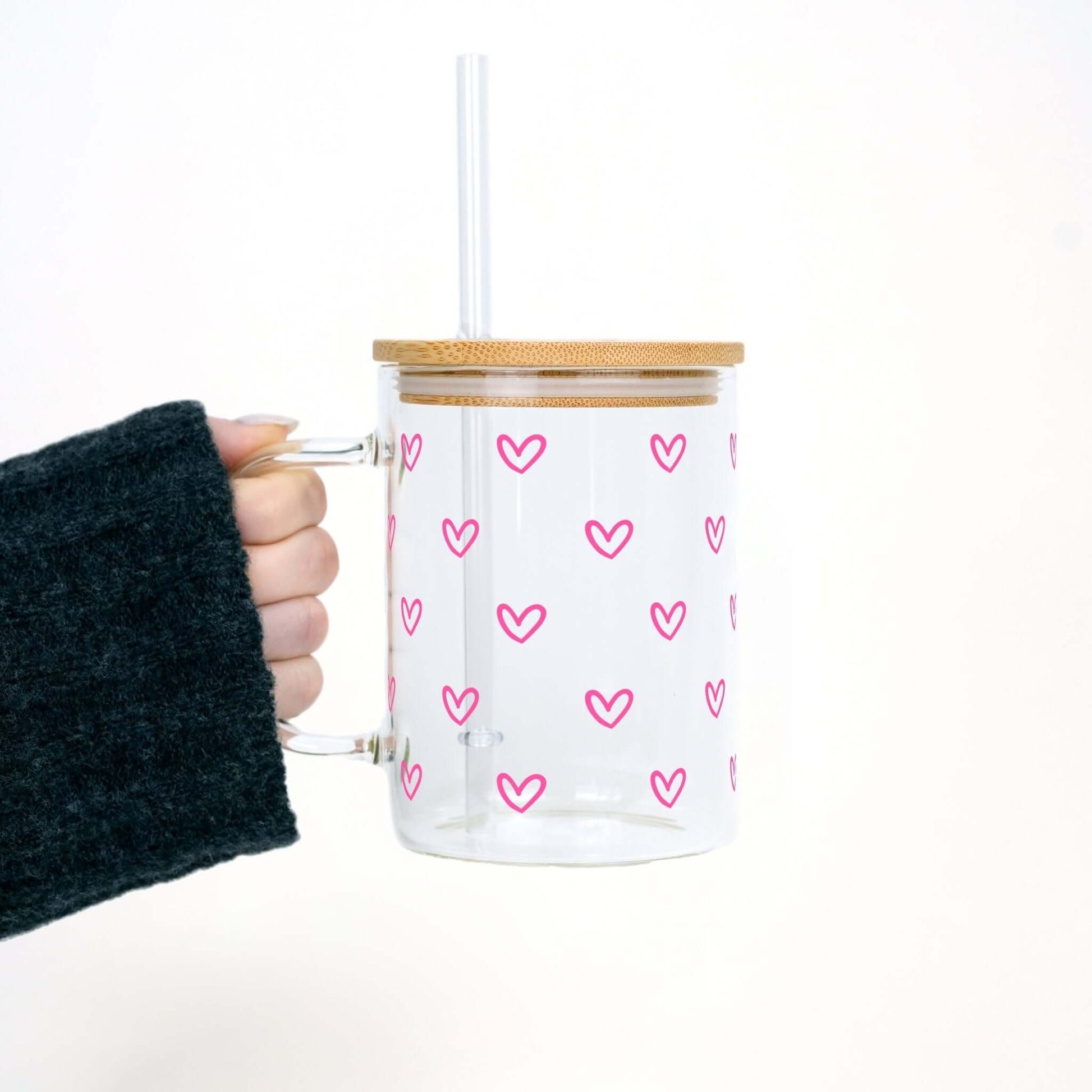 Color Changing Mini Hearts 17oz Glass Mug With Lid and Straw from Sip Sip Hooray – Mugs