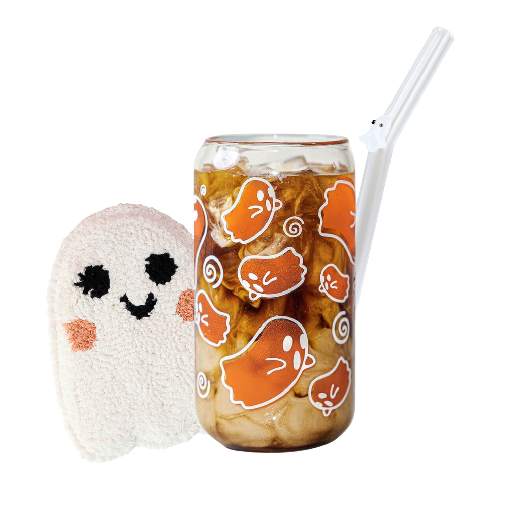 Color-Changing Ghostie 16oz Glass Cup, Mug Rug & Straw Bundle