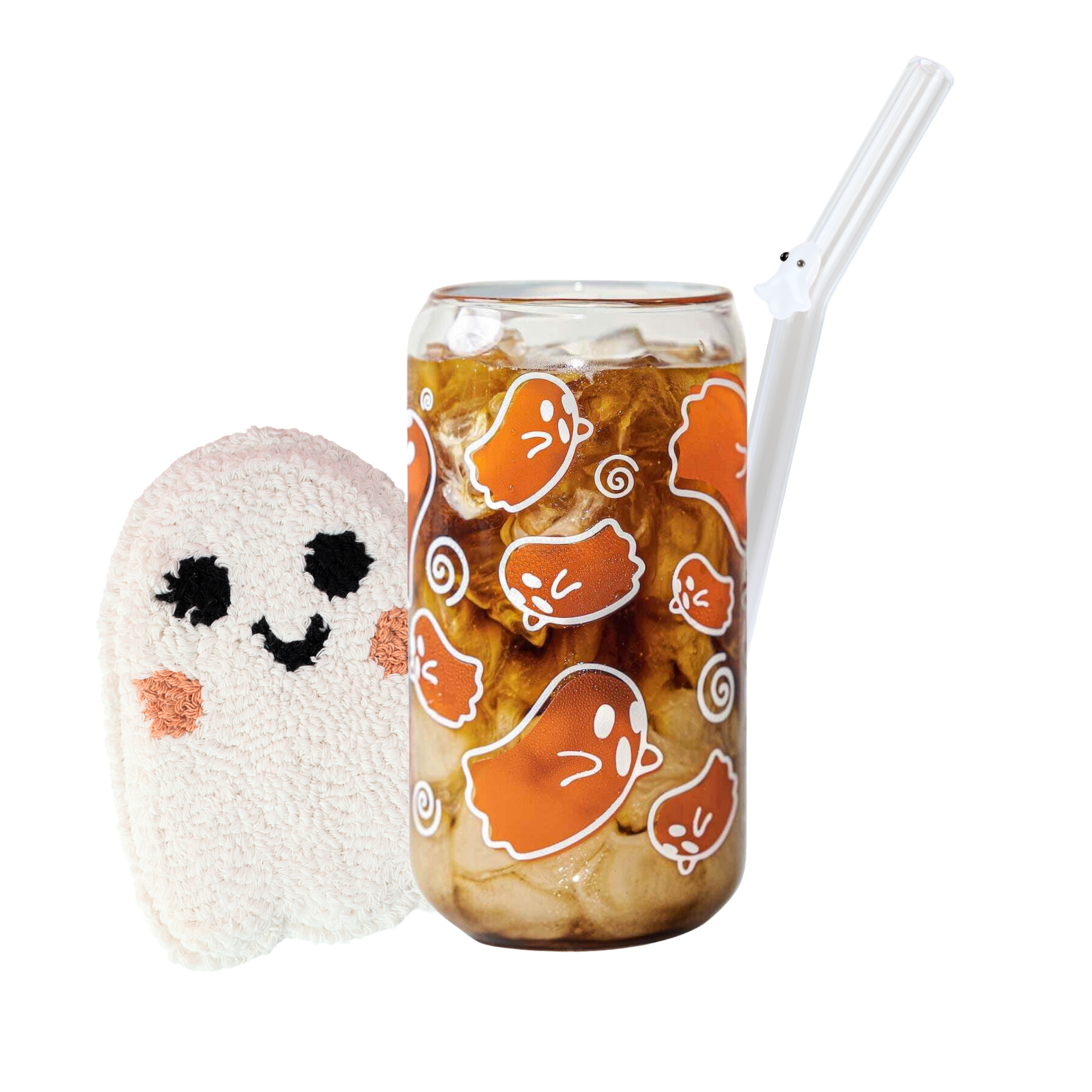 Color-Changing Ghostie 16oz Glass Cup, Mug Rug & Straw Bundle
